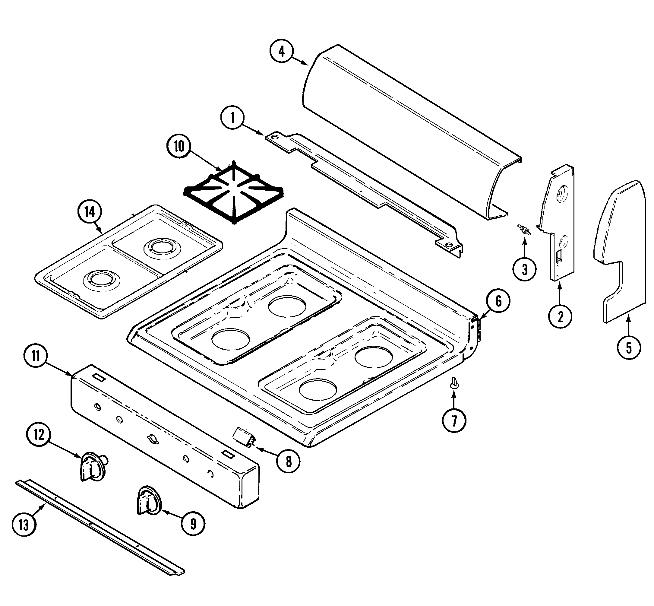 Maytag PGR4202BDH control panel/top assembly diagram