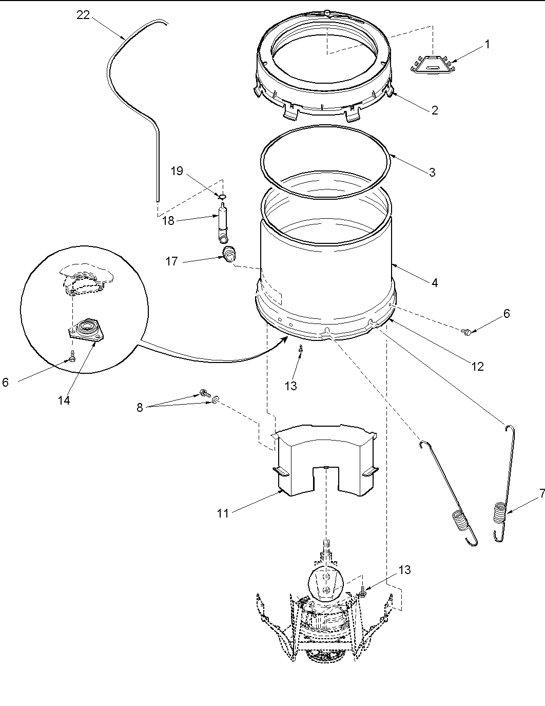 Amana LWG65AW-PLWG65AW outer tub, pressure tube & counterweight diagram