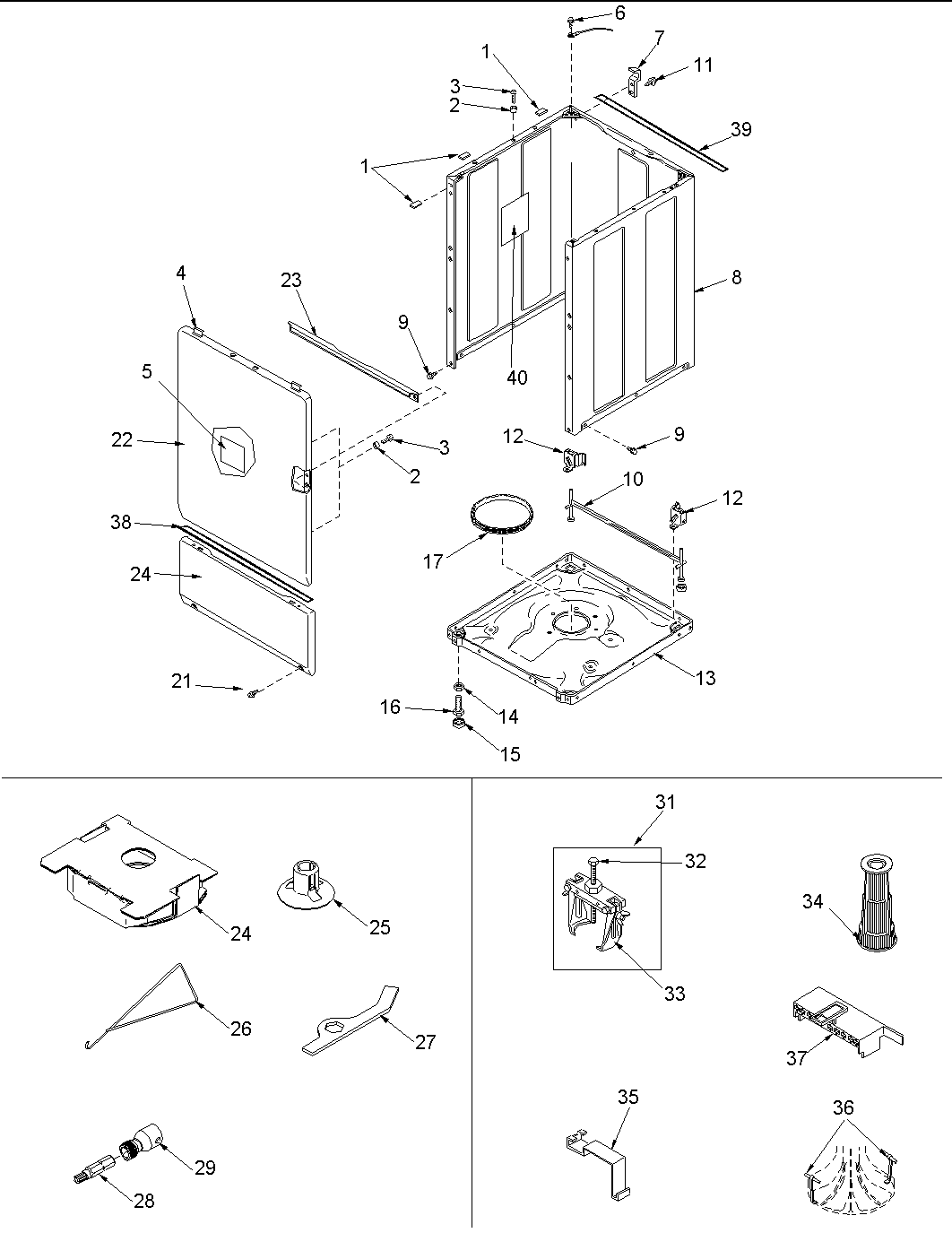 Amana LWG65AW-PLWG65AW front, base and cabinet & special tools diagram
