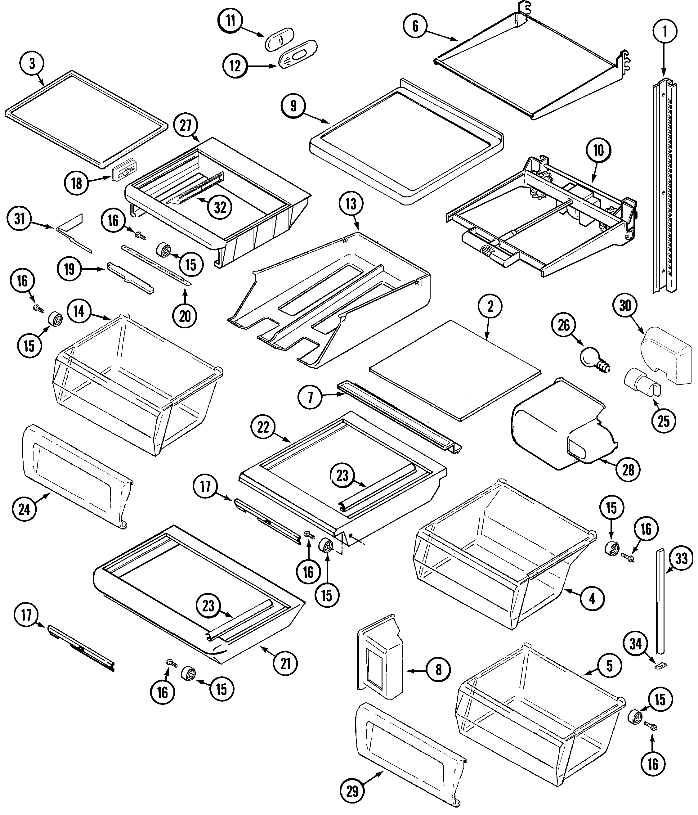 Maytag GS2728EEDB shelves & accessories diagram