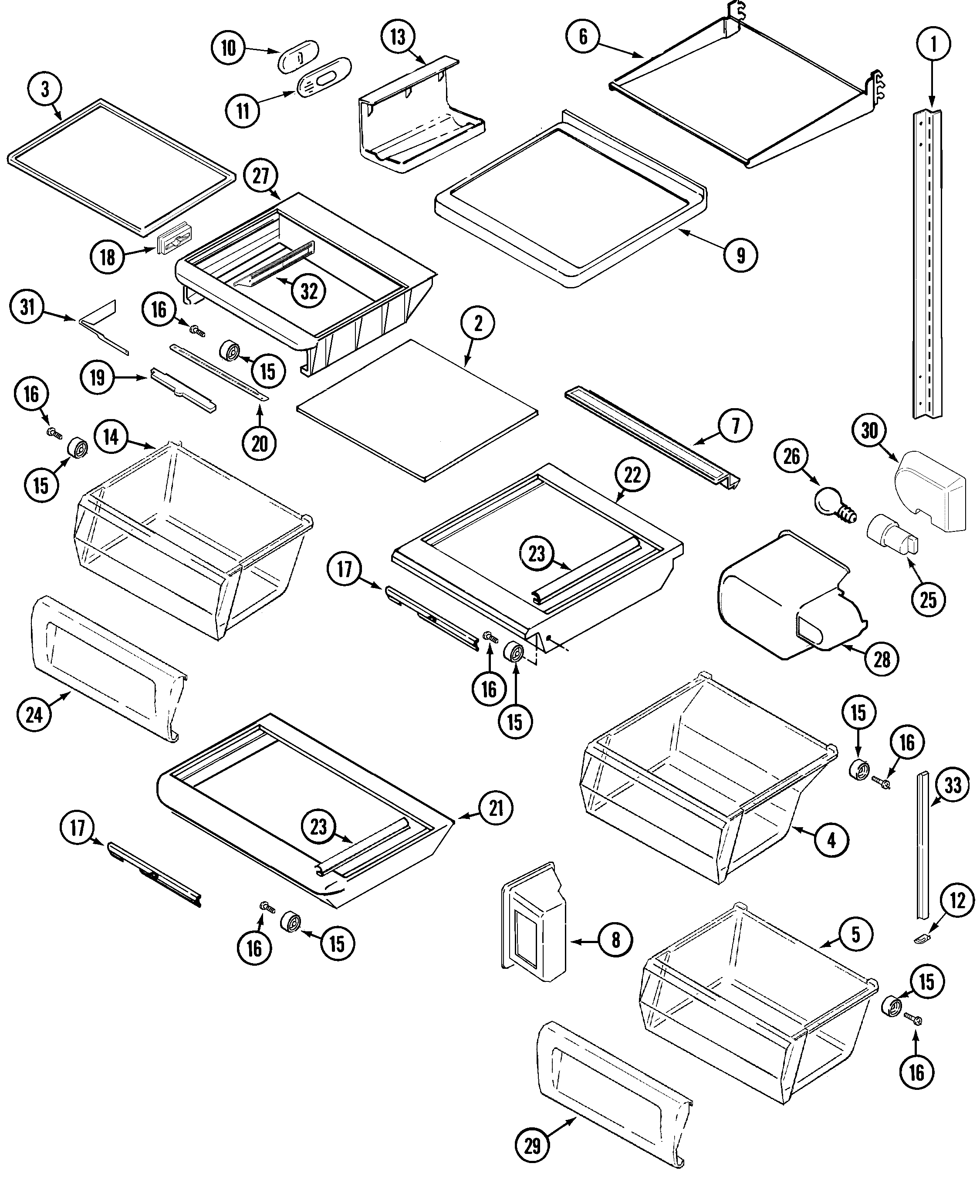 Hoover R226D011 shelves & accessories diagram