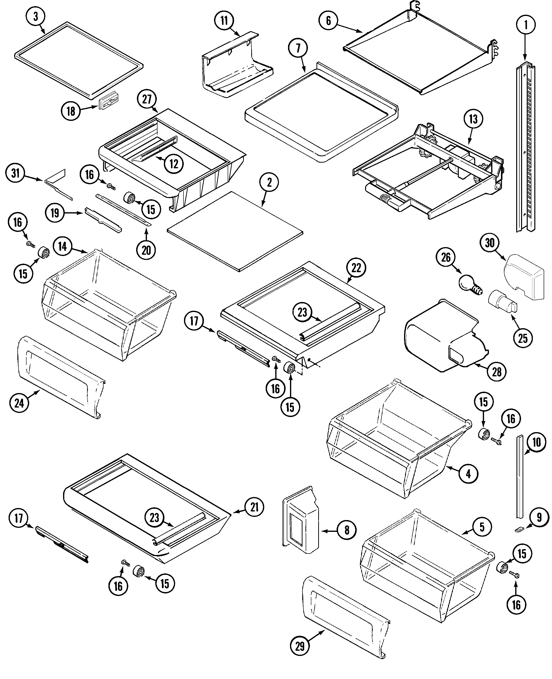 Maytag GS2387PKDA shelves & accessories diagram