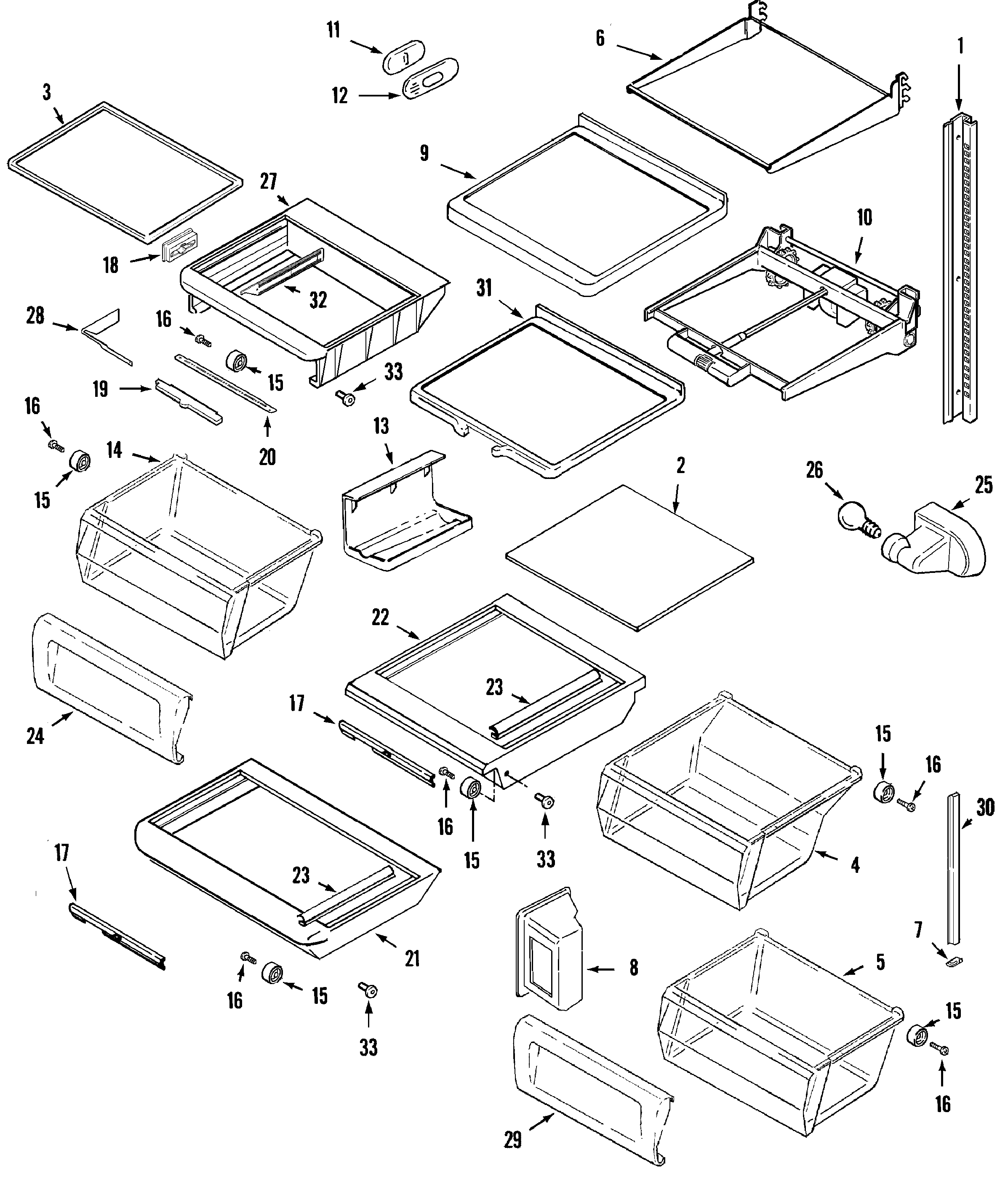 Maytag S60STRP shelves & accessories diagram
