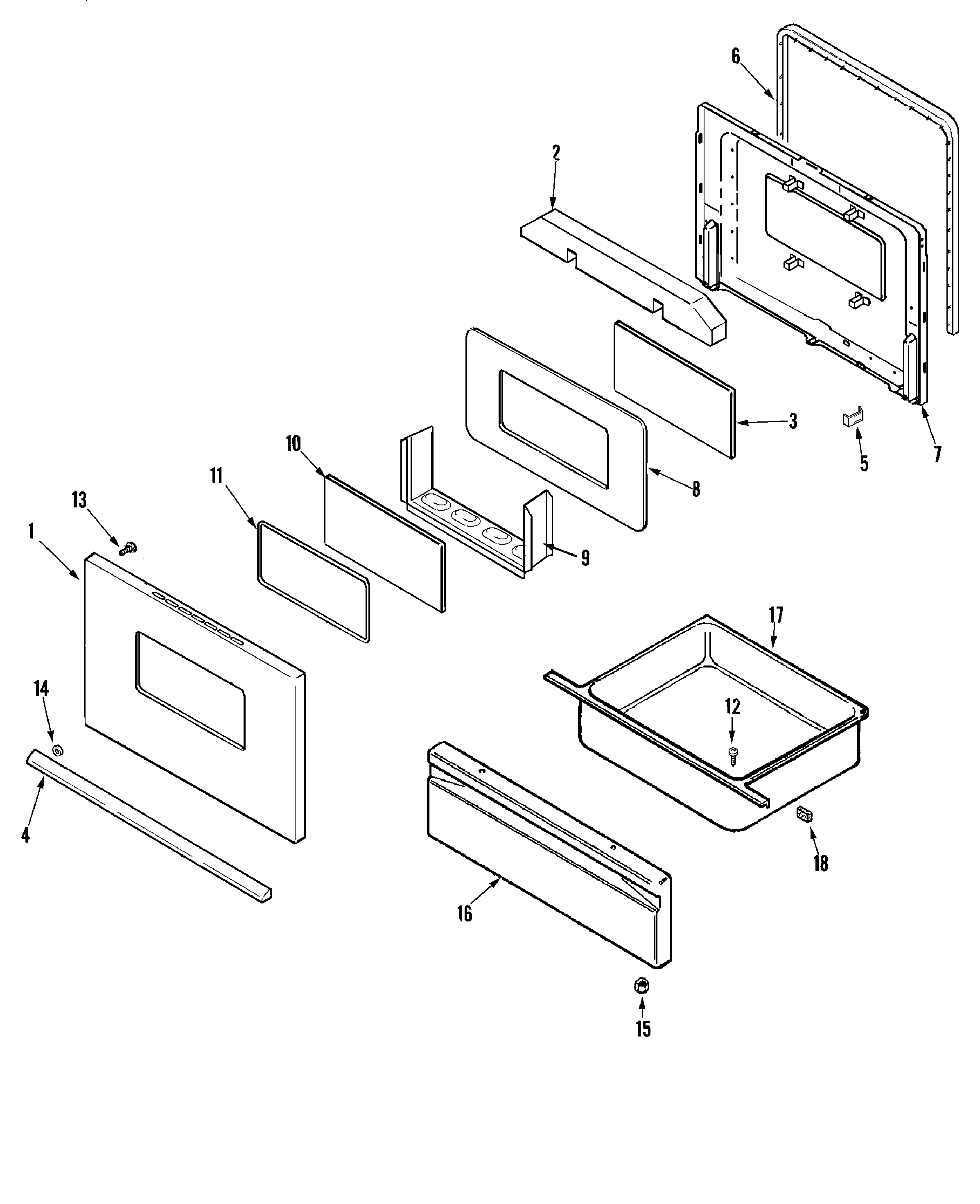 Magic Chef CER1360BGW door/drawer diagram