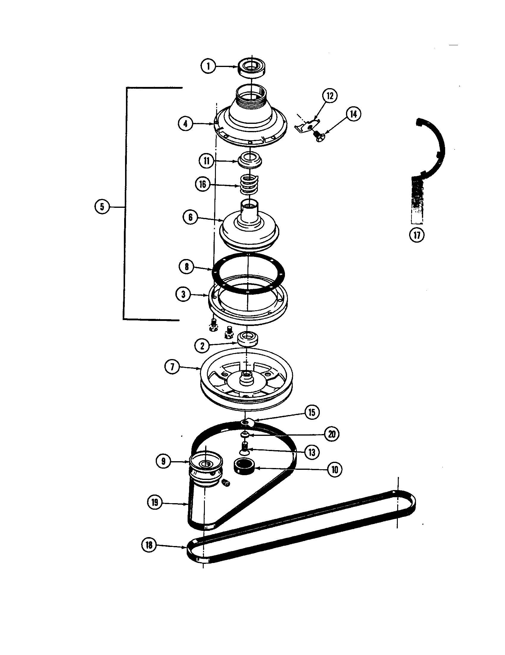 Maytag LAT5000AAW clutch, brake & belts diagram