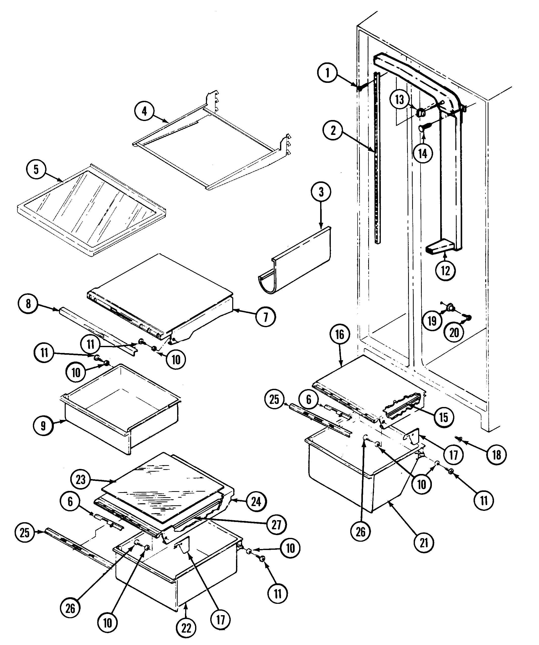 Jenn-Air JRSDE248TB shelves & accessories diagram