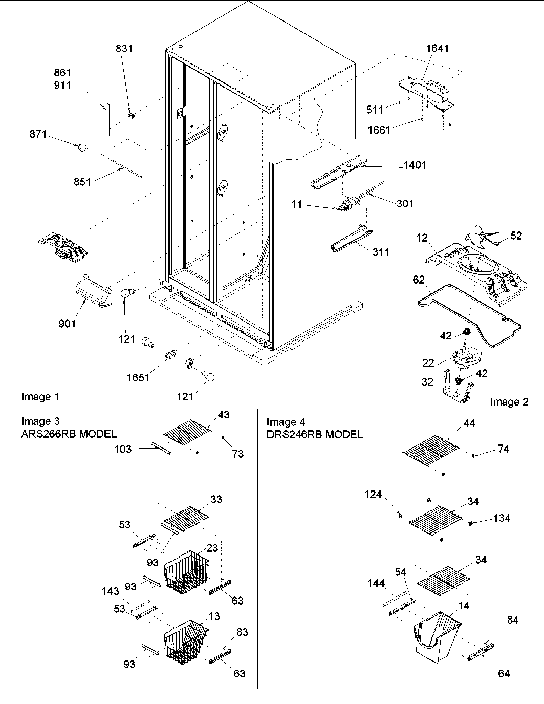 Amana ARS266RBC-PARS266RBC0 fz shelving, filter assy, evap fan motor diagram