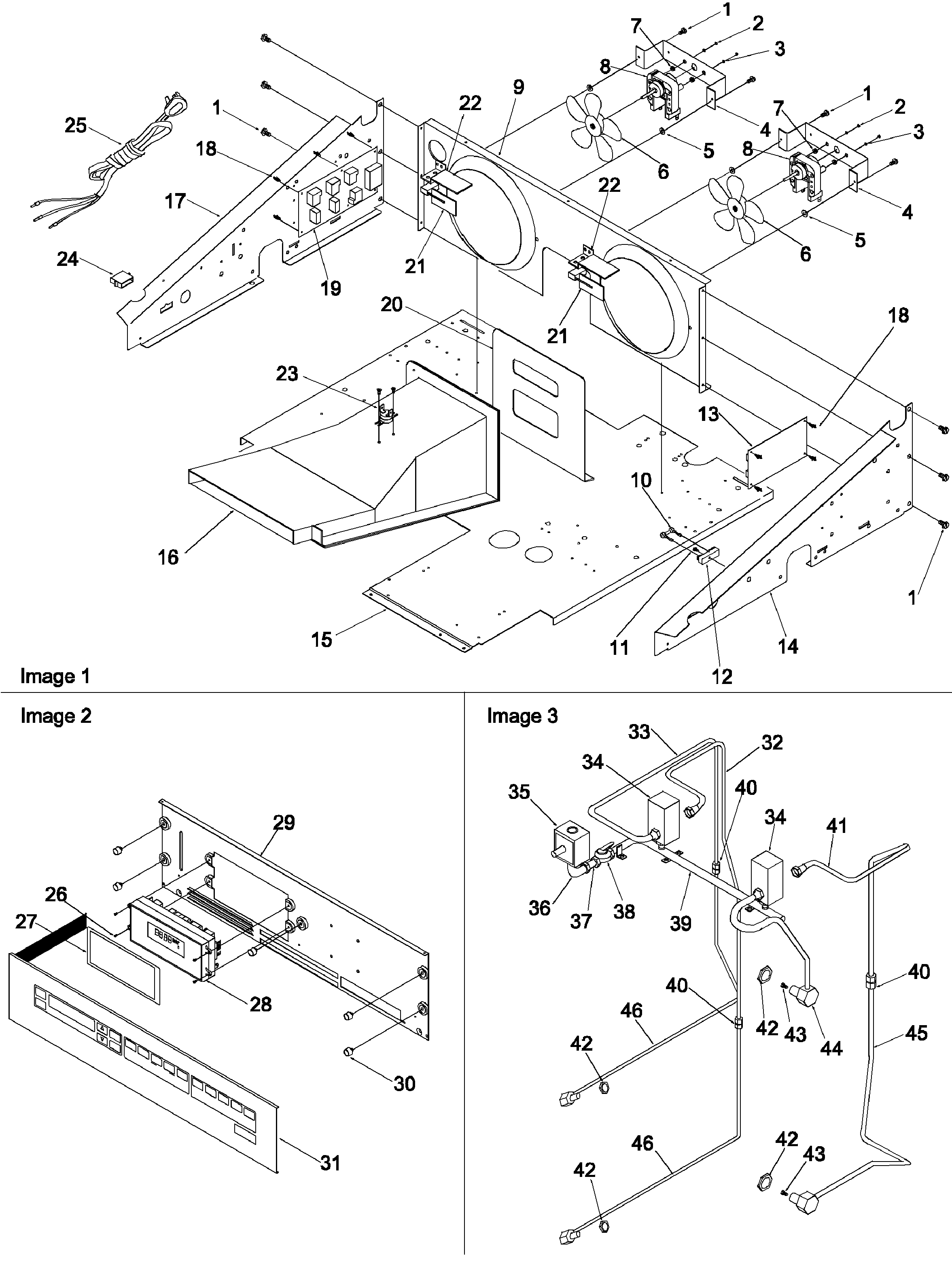 Amana AOGD2750E-P1132534NE control compartment, panel & gas supply diagram
