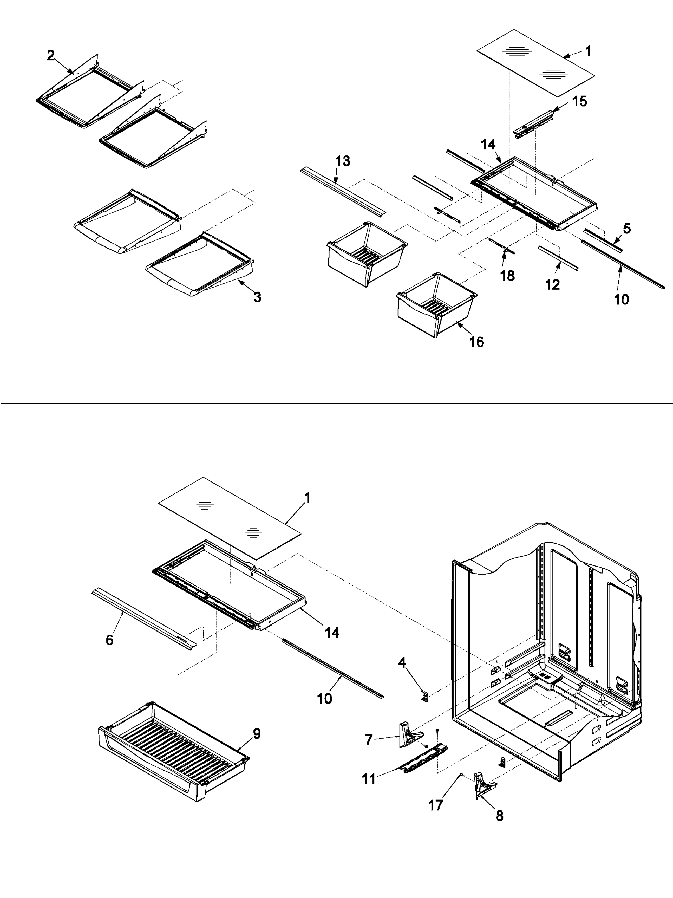 Kenmore Elite 59672283201 refrigerator shelving diagram
