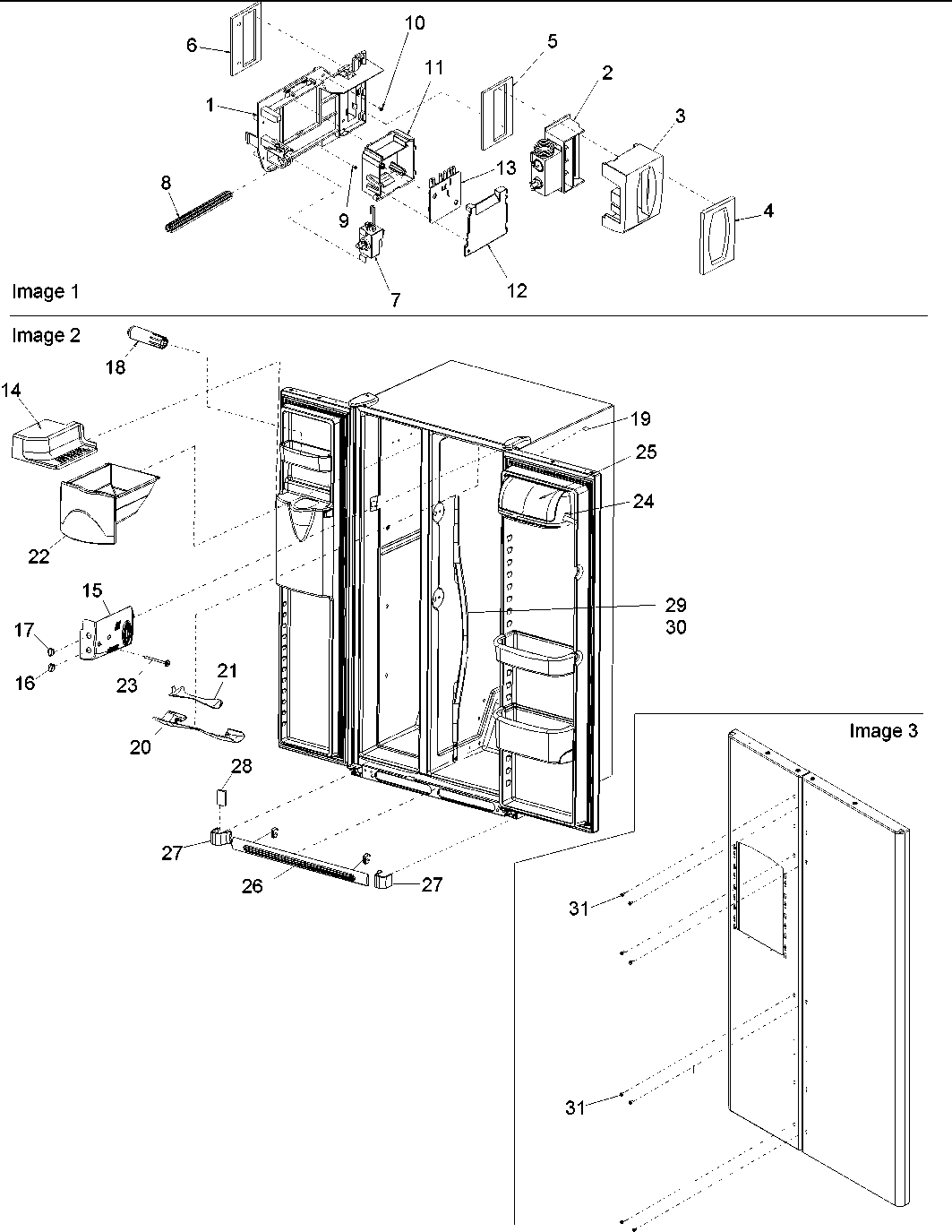 Amana DRSE663BC-PDRSE663BC0 controls, light shield & door handles diagram