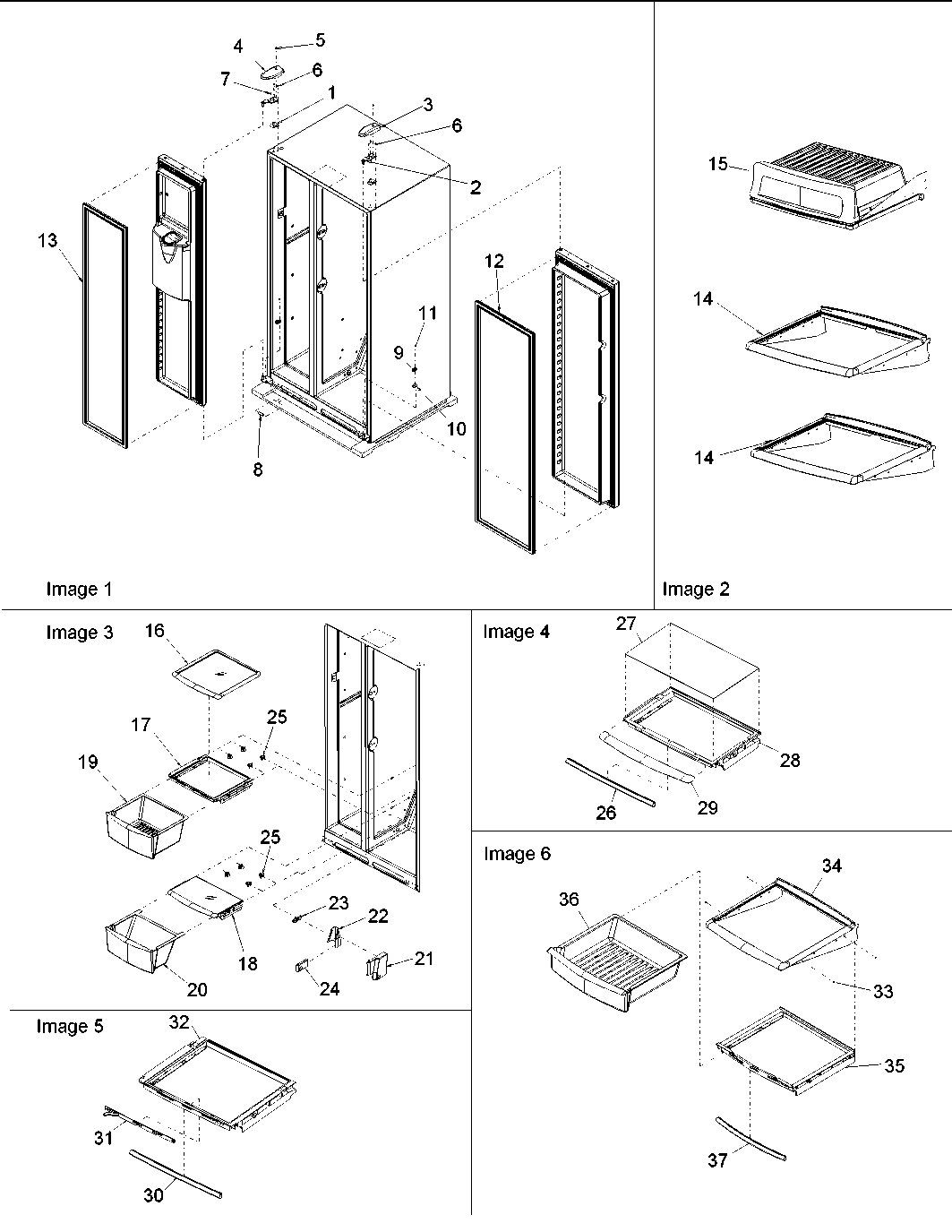 Amana DRSE663BC-PDRSE663BC0 hinges, & refrigerator shelving diagram