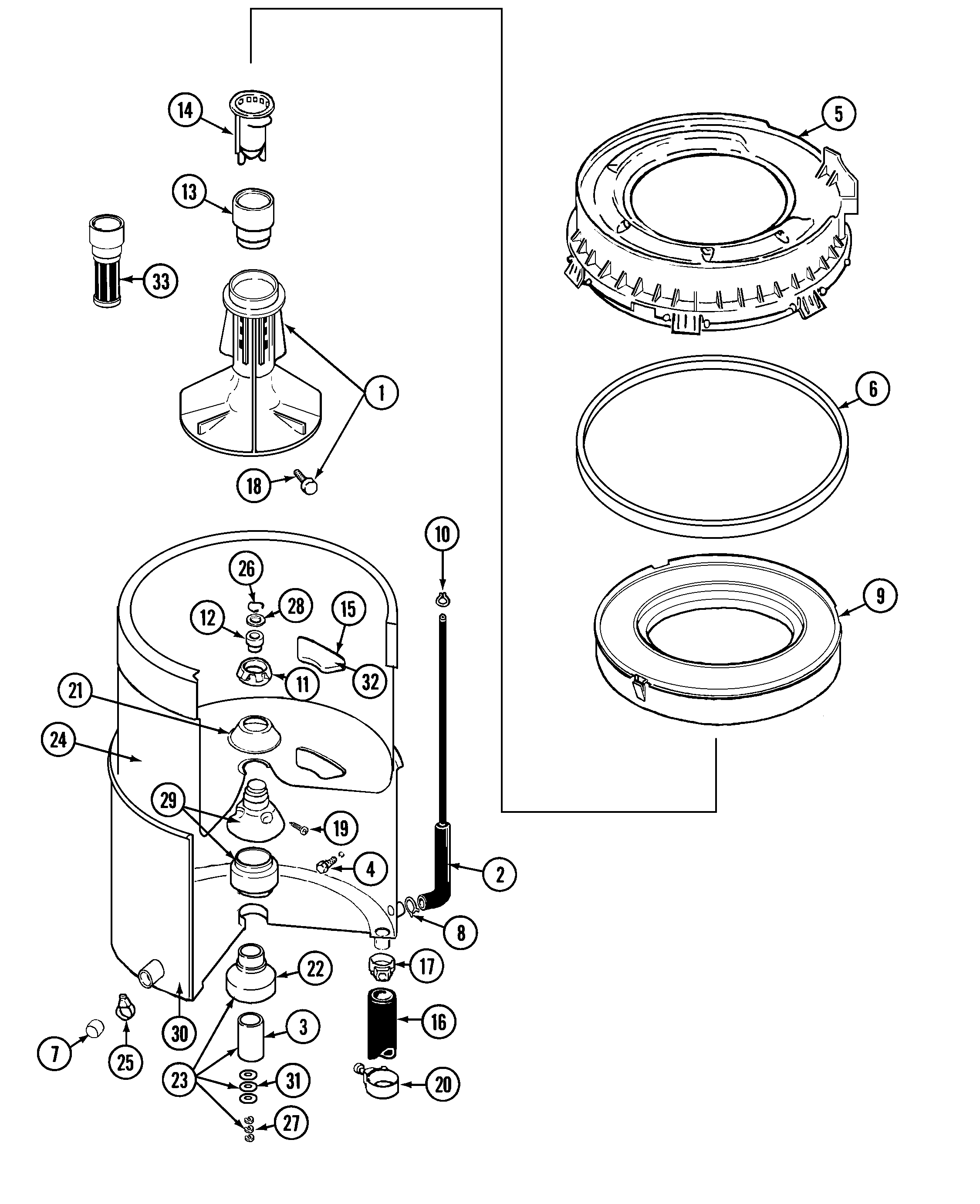 Maytag LAT9304DAM tub (law9304aam & lat9304dam) diagram