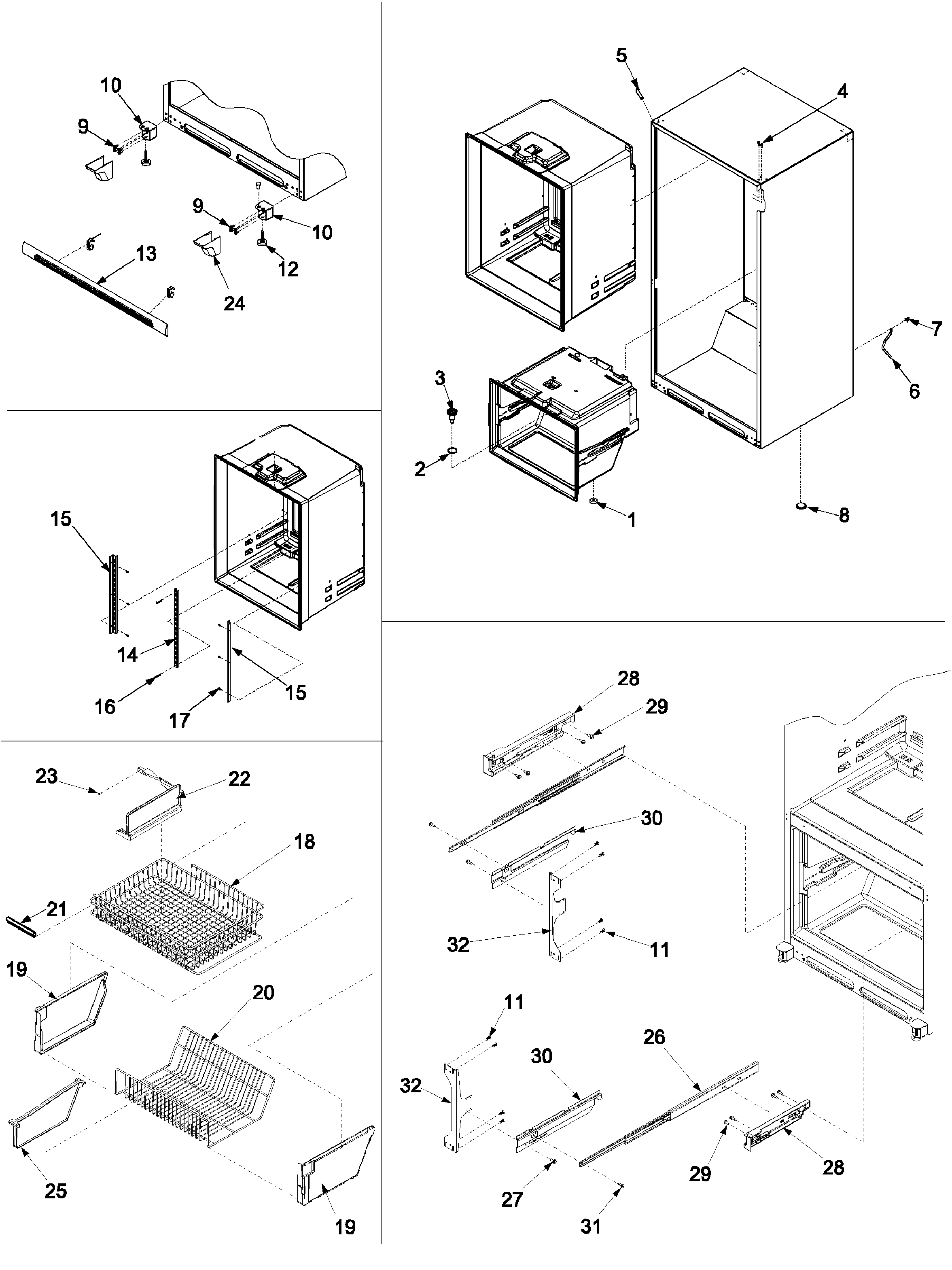 Kenmore 59672252201 interior cabinet & freezer shelving diagram