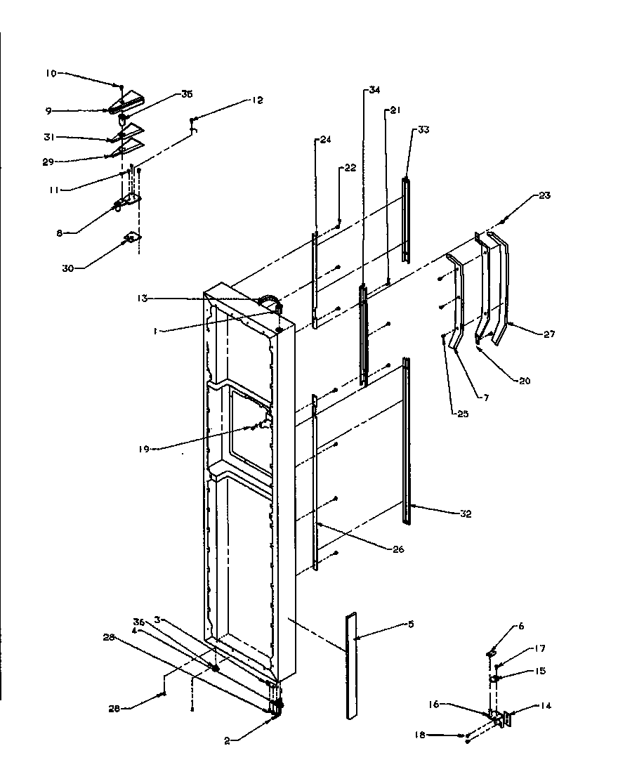 Amana SZD27NE-P1162410WE fz door hinge and trim parts diagram