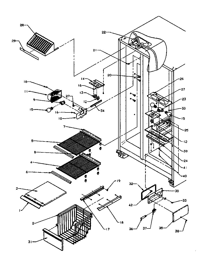 Amana SZD27NE-P1162410WE fz shelving and ref light diagram