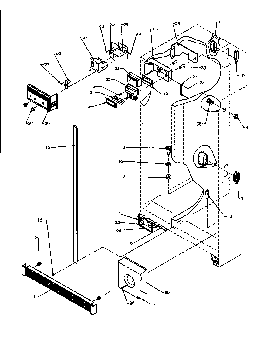 Amana SZD27NE-P1162410WE ref/fz controls and cabinet parts diagram