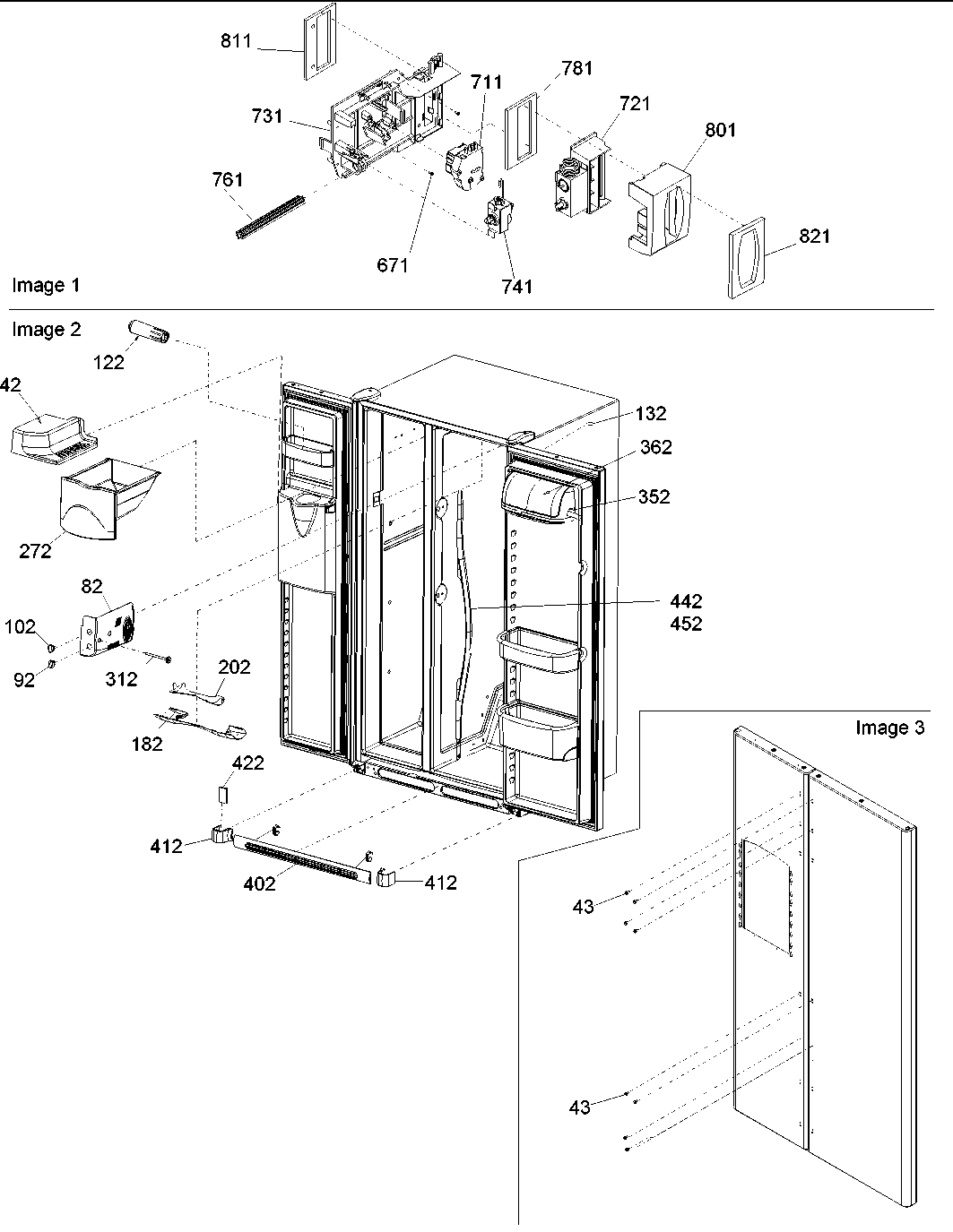 Amana DRS2663BC-PDRS2663BC0 controls, light shield & door handles diagram