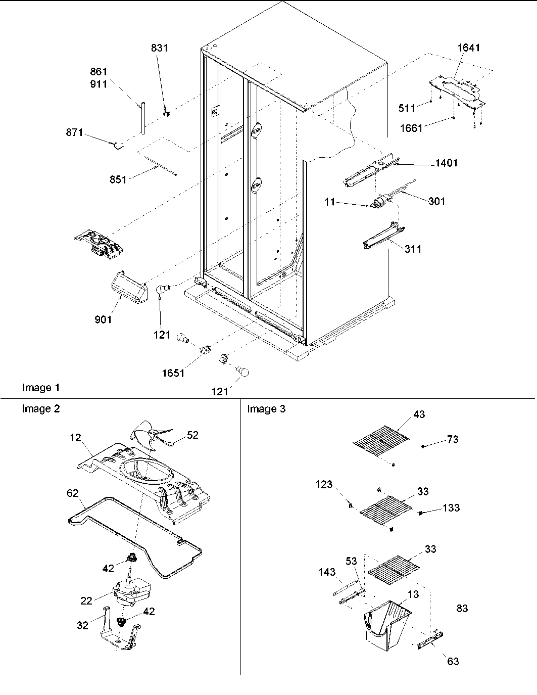 Amana DRS2663BC-PDRS2663BC0 fz shelving, filter & evap fan motor diagram