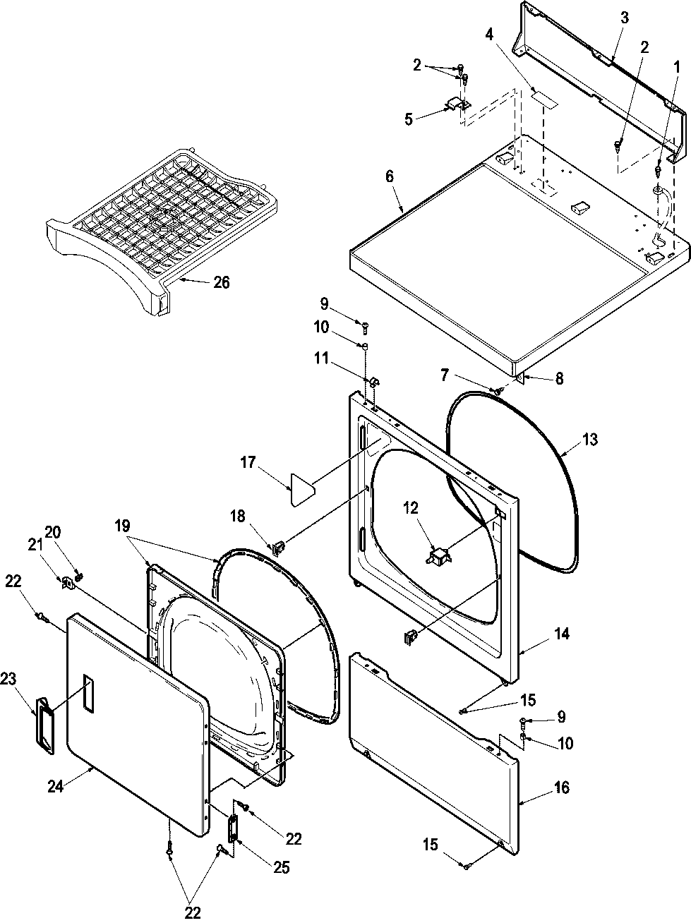 Amana LEC80AW-PLEC80AW door and front, access, and top panels diagram