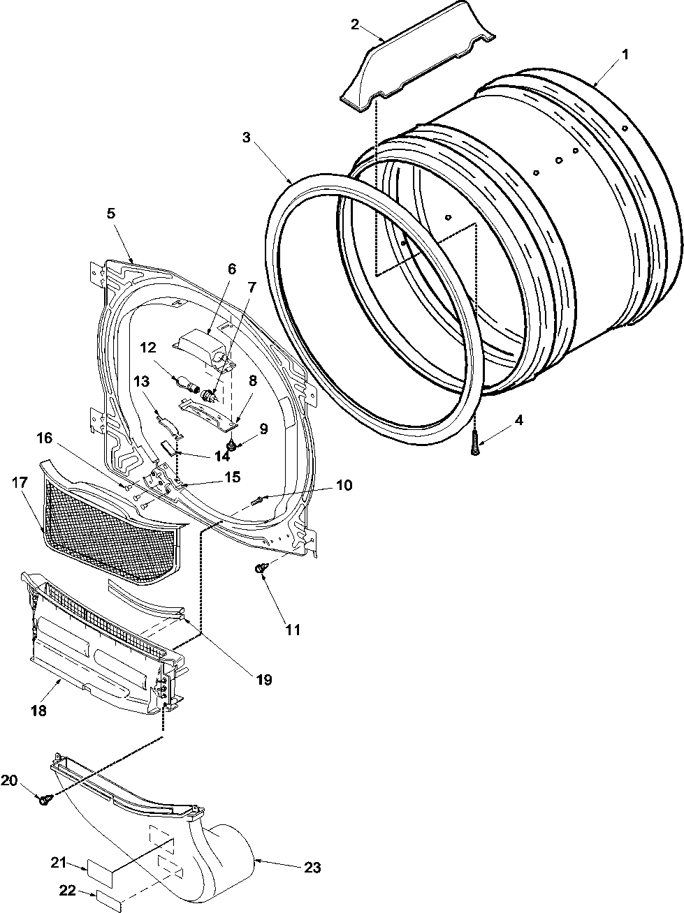 Amana LGA90AL-PLGA90AL f bulkhead, air duct, seal and cylinder diagram
