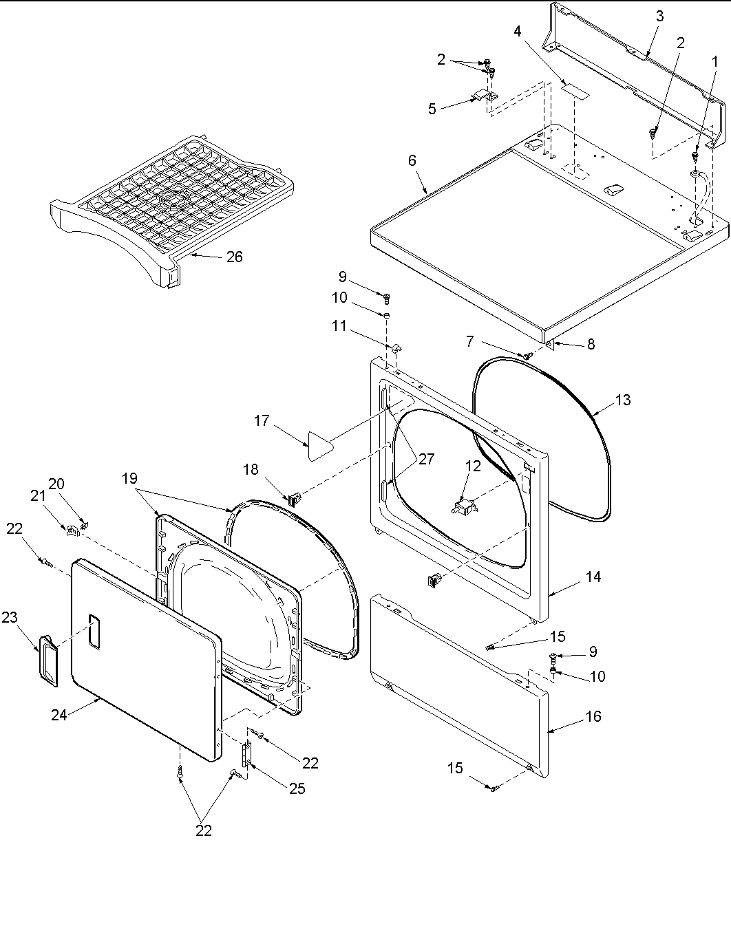 Amana LEA20AW-PLEA20AW door and front, access, and top panels diagram