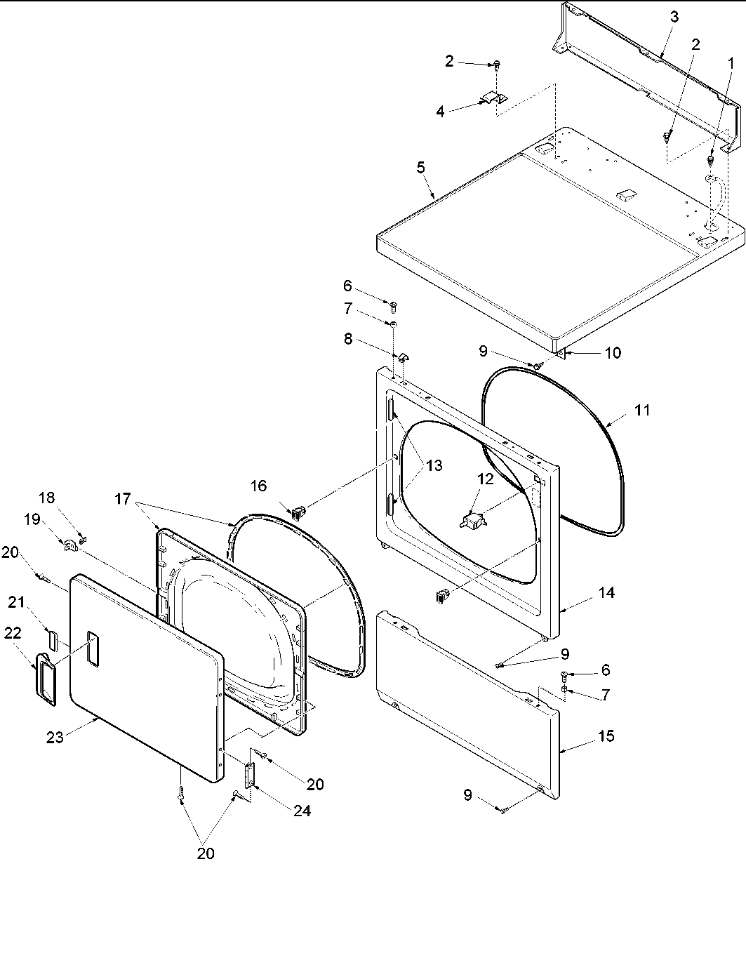 Amana ALE120RAW-PALE120RAW door and front, access, and top panel diagram