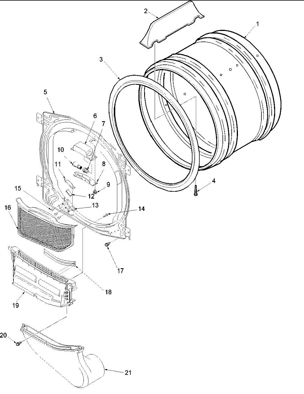 Amana ALE120RAW-PALE120RAW front bulkhead, air duct & cylinder diagram