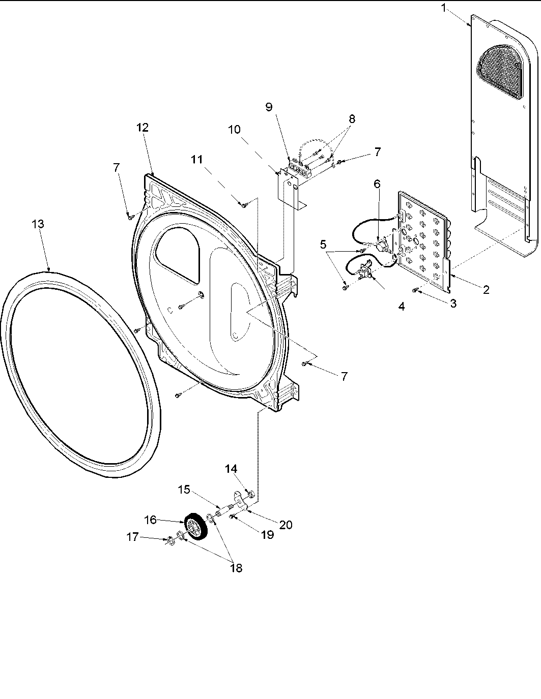 Amana ALE230RAW-PALE230RAW rear bulkhead,  rollers & air duct diagram