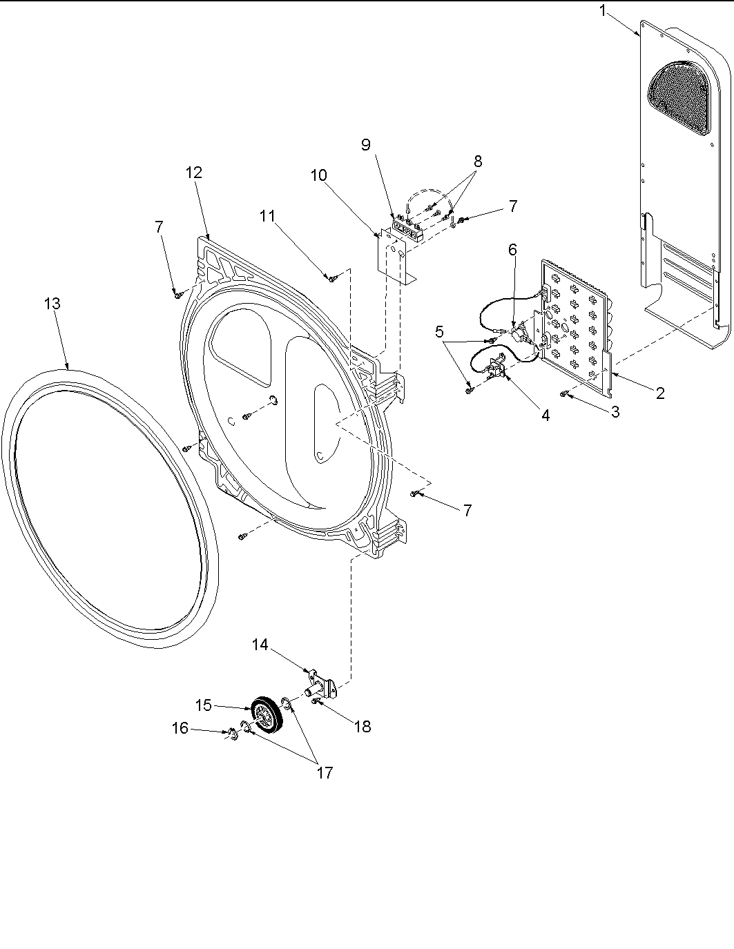 Amana ALE643RAC-PALE643RAC rear bulkhead,  rollers & air duct diagram