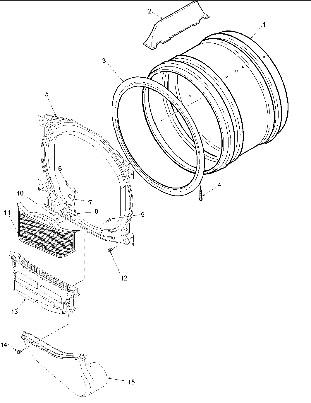 Amana DLE330RAW-PDLE330RAW front bulkhead, air duct & cylinder diagram