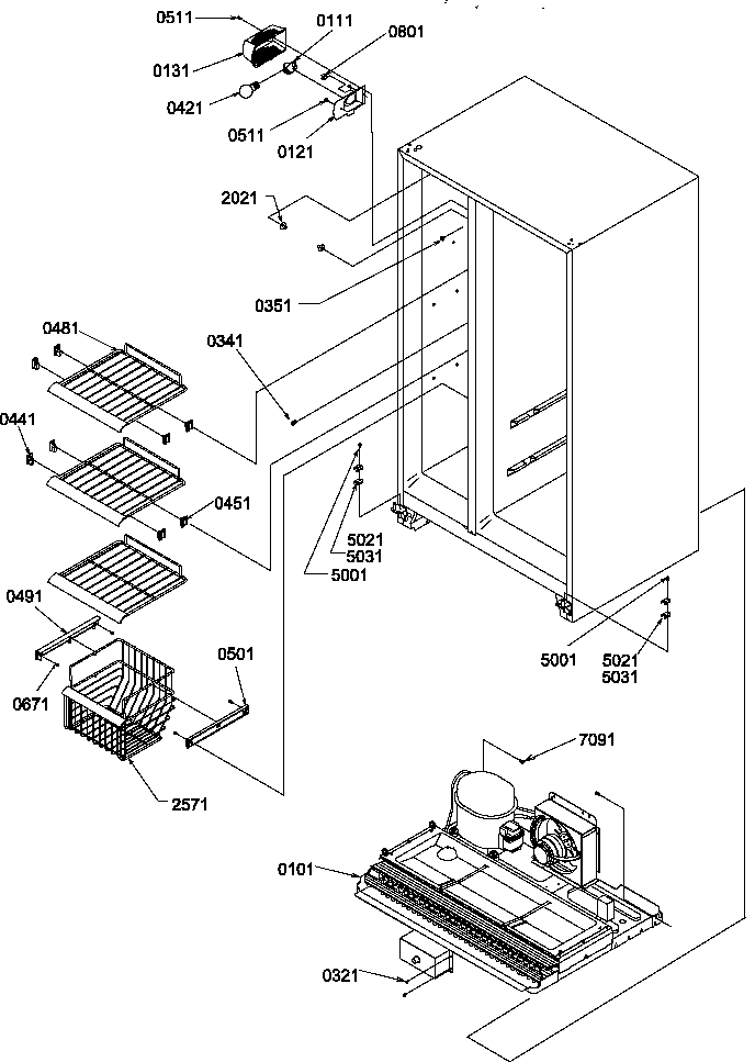 Amana SCD25TW-P1190422WW fz shelves and light diagram