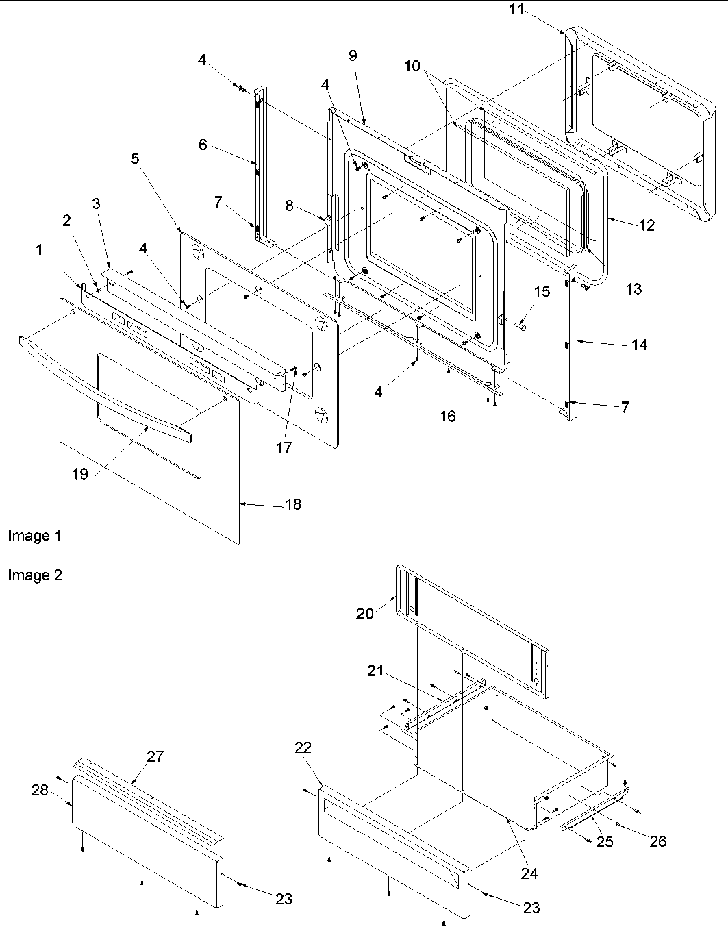 Amana AGDS902SS-P1131828NSS oven and storage door diagram