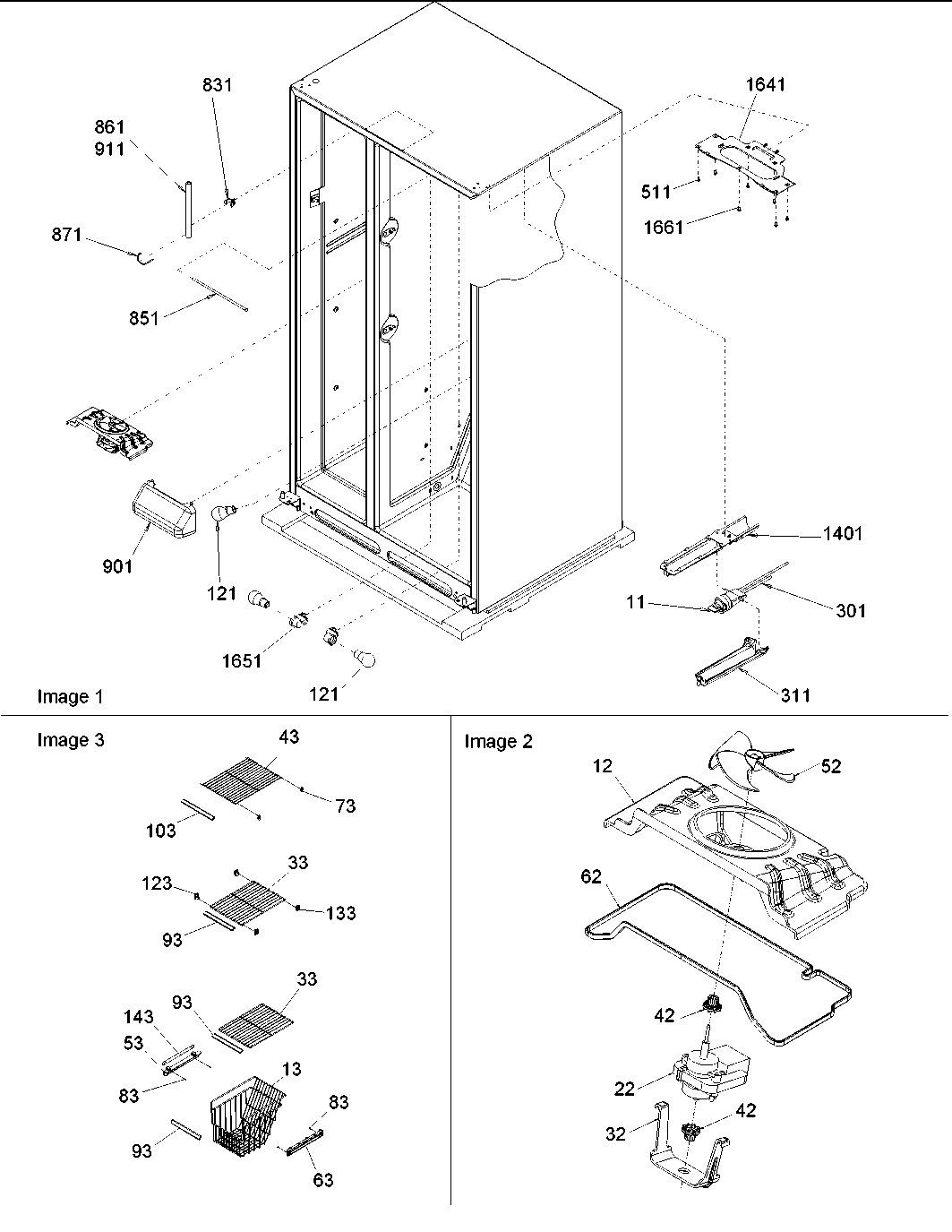 Amana ARS2464BB-PARS2464BB0 freezer shelving, ref lights, & filter diagram