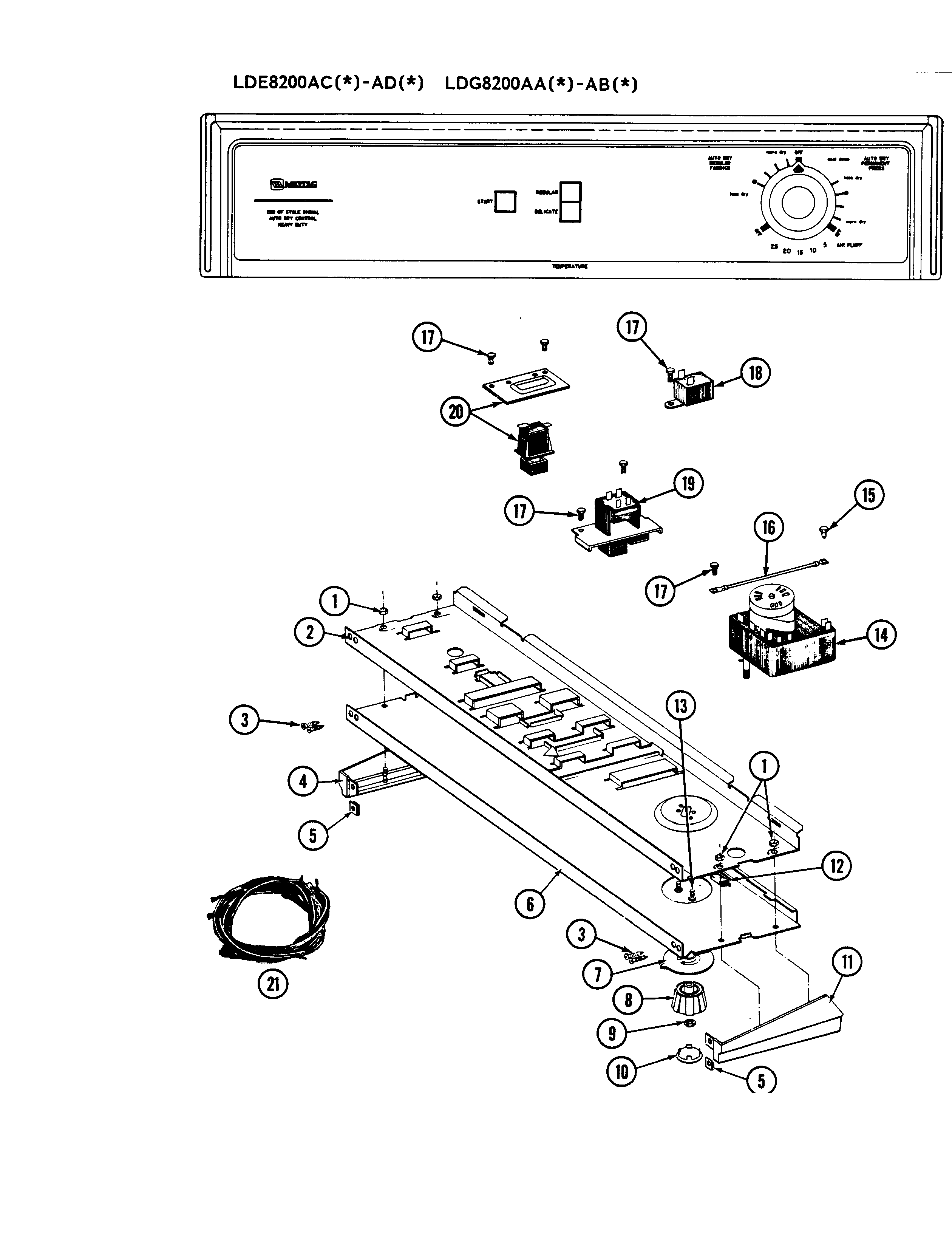 Maytag LDE8200ACL control panel (ldg8200aaw,aal,abl,abw) diagram