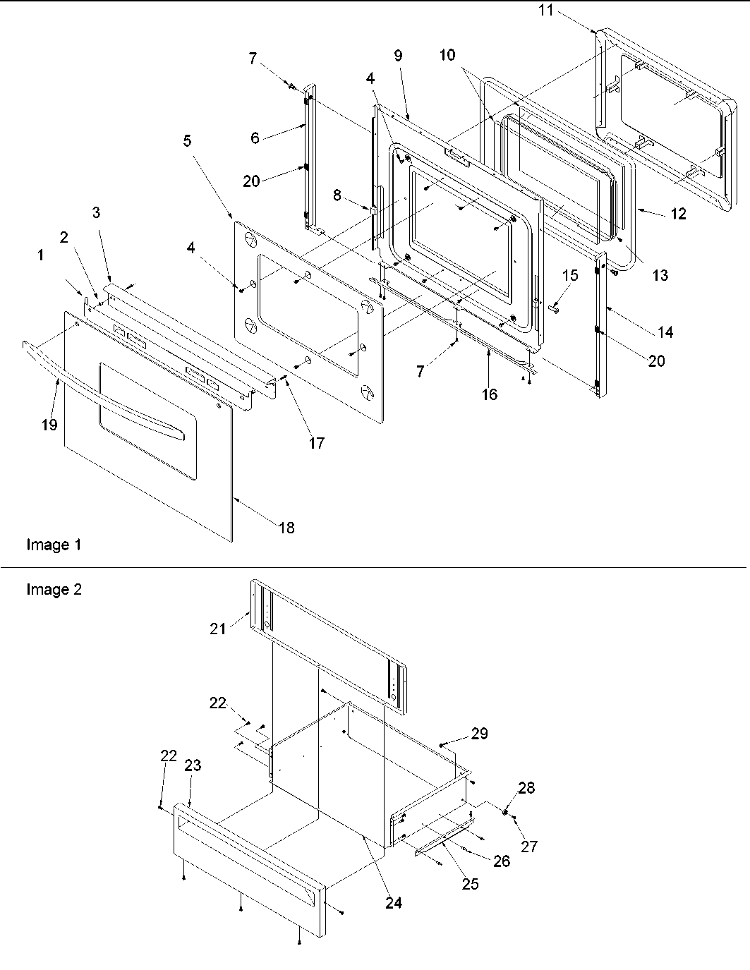 Amana ARG7303CC-P1143392NCC oven door and storage door diagram