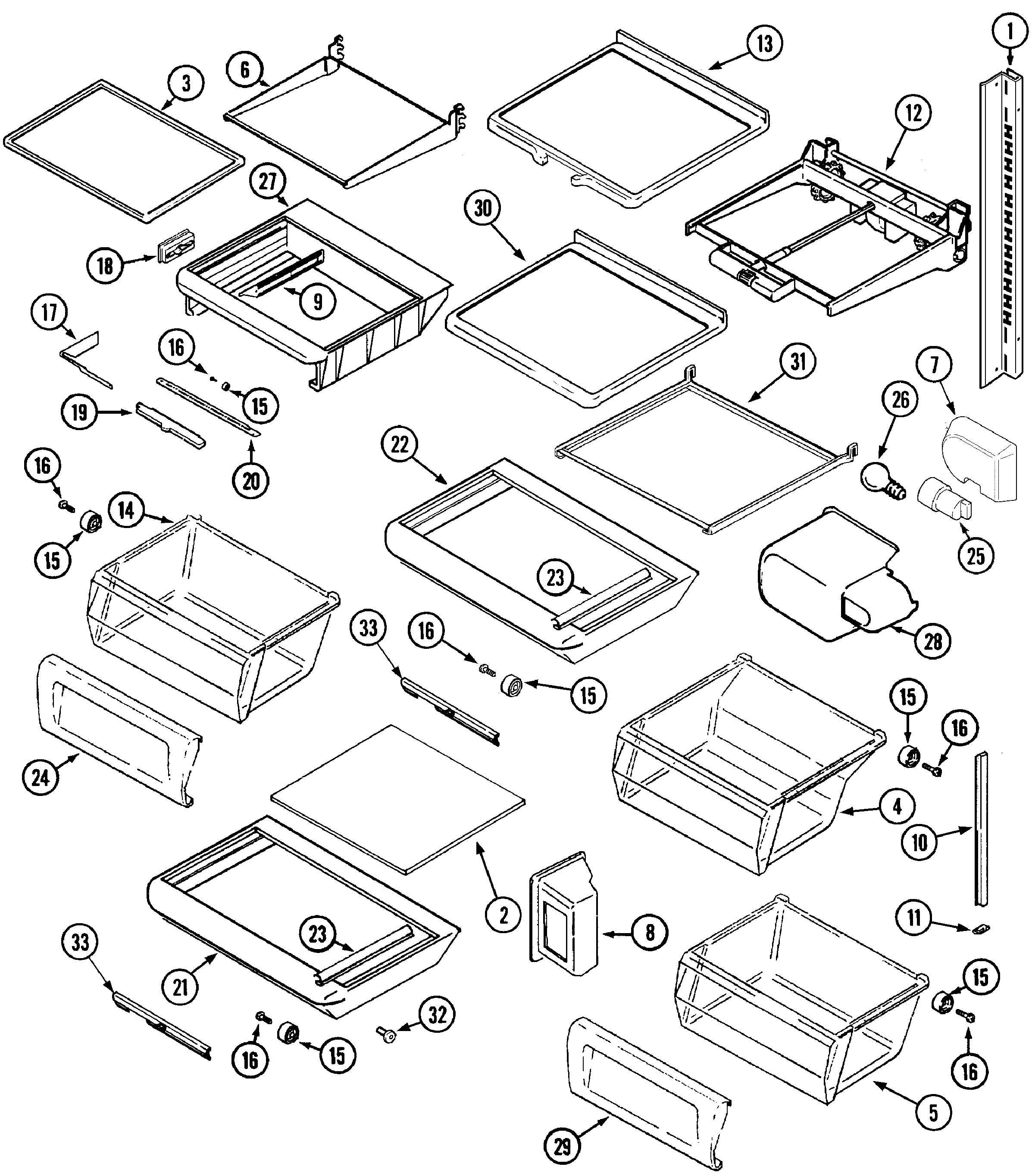 Maytag MZ2727EEGW shelves & accessories diagram