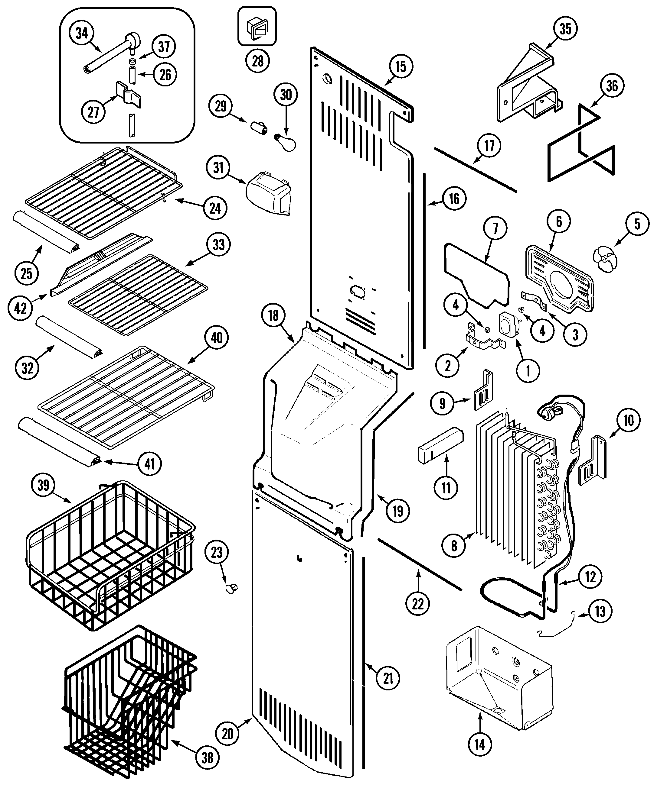 Maytag MZ2727EEGW freezer compartment diagram