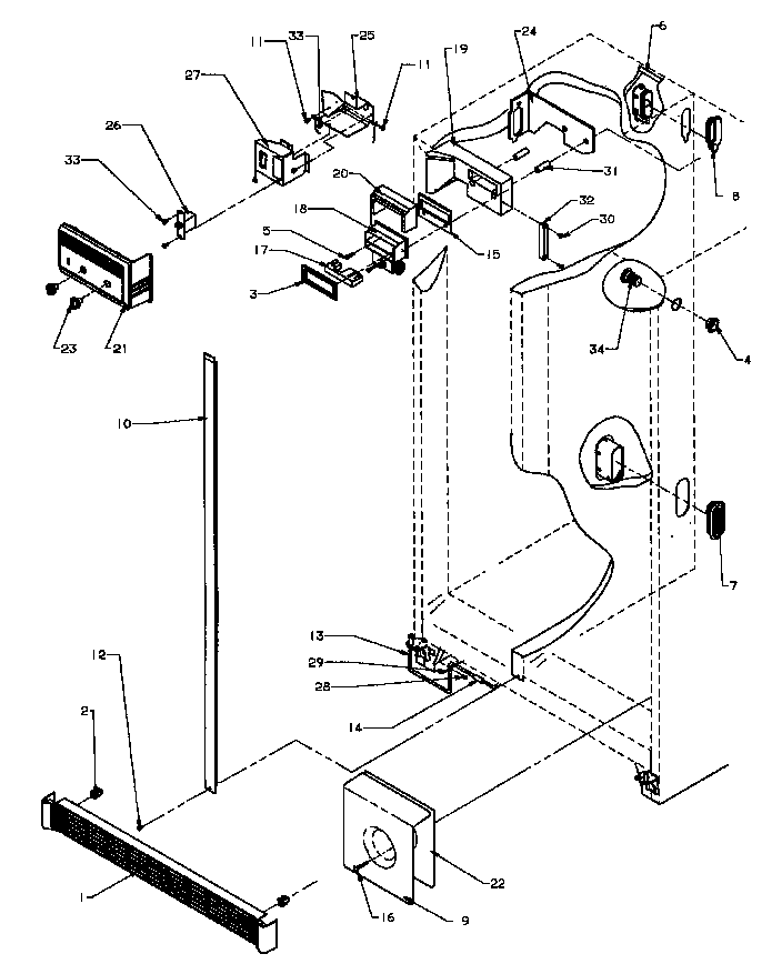 Amana SSD25N5L-P1178903WL ref/fz controls and cabinet parts diagram