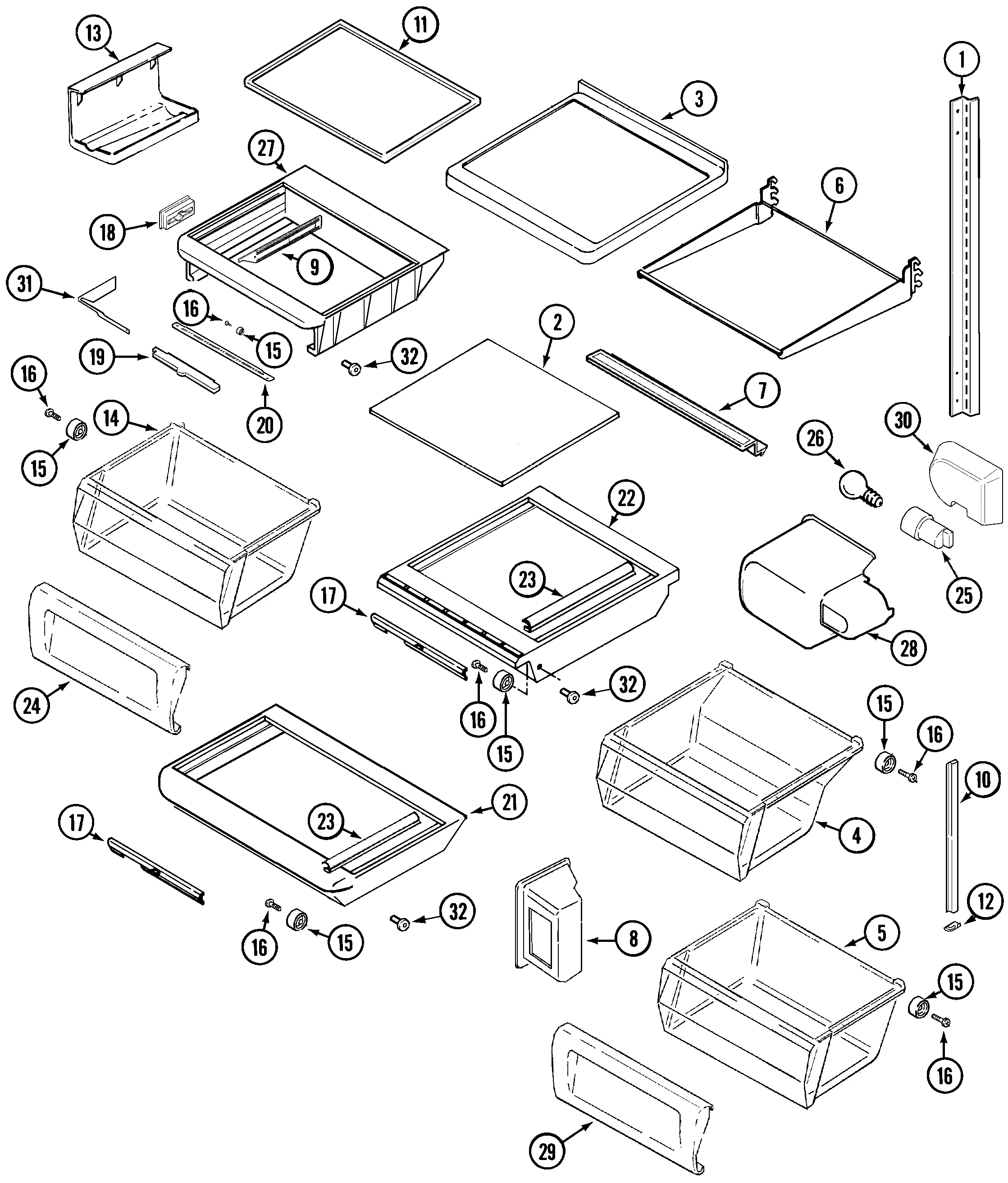 Maytag KG66U55 shelves & accessories diagram