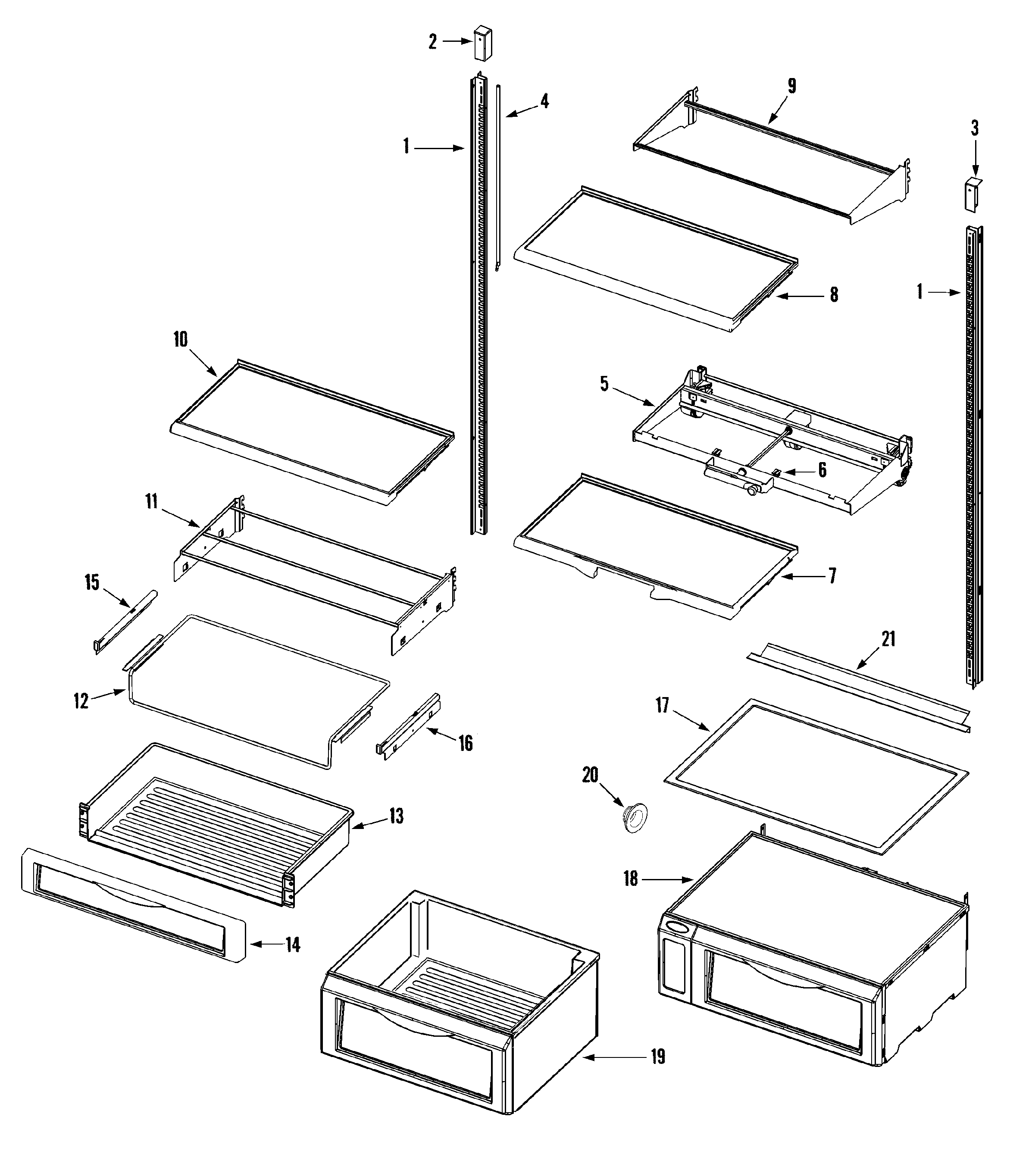 Jenn-Air JS829SEBGB shelves & accessories (fresh food) diagram