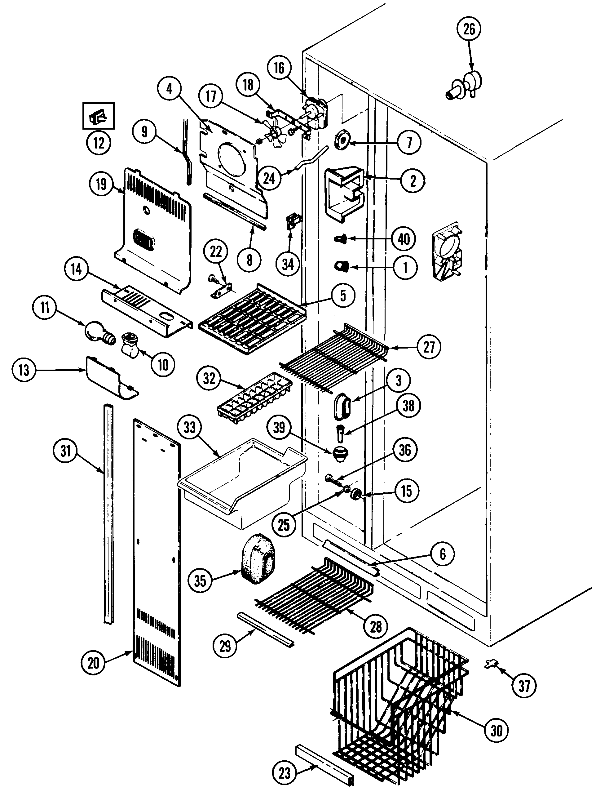 Maytag RSD2400DAM freezer compartment diagram