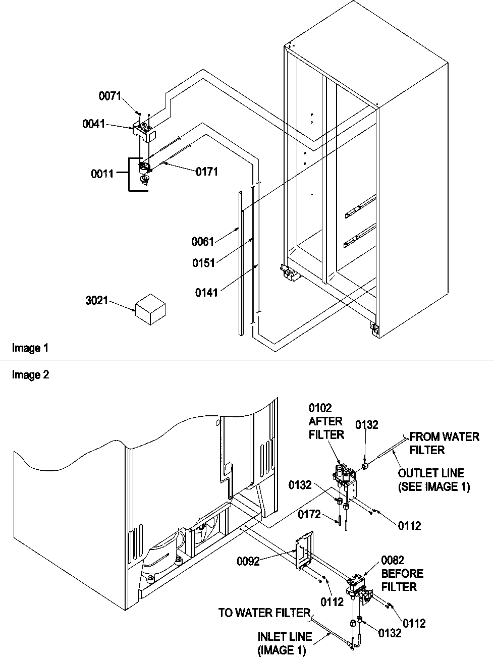 Amana SBDE21VPSE-P1317202WE water filter assy. & water valves diagram