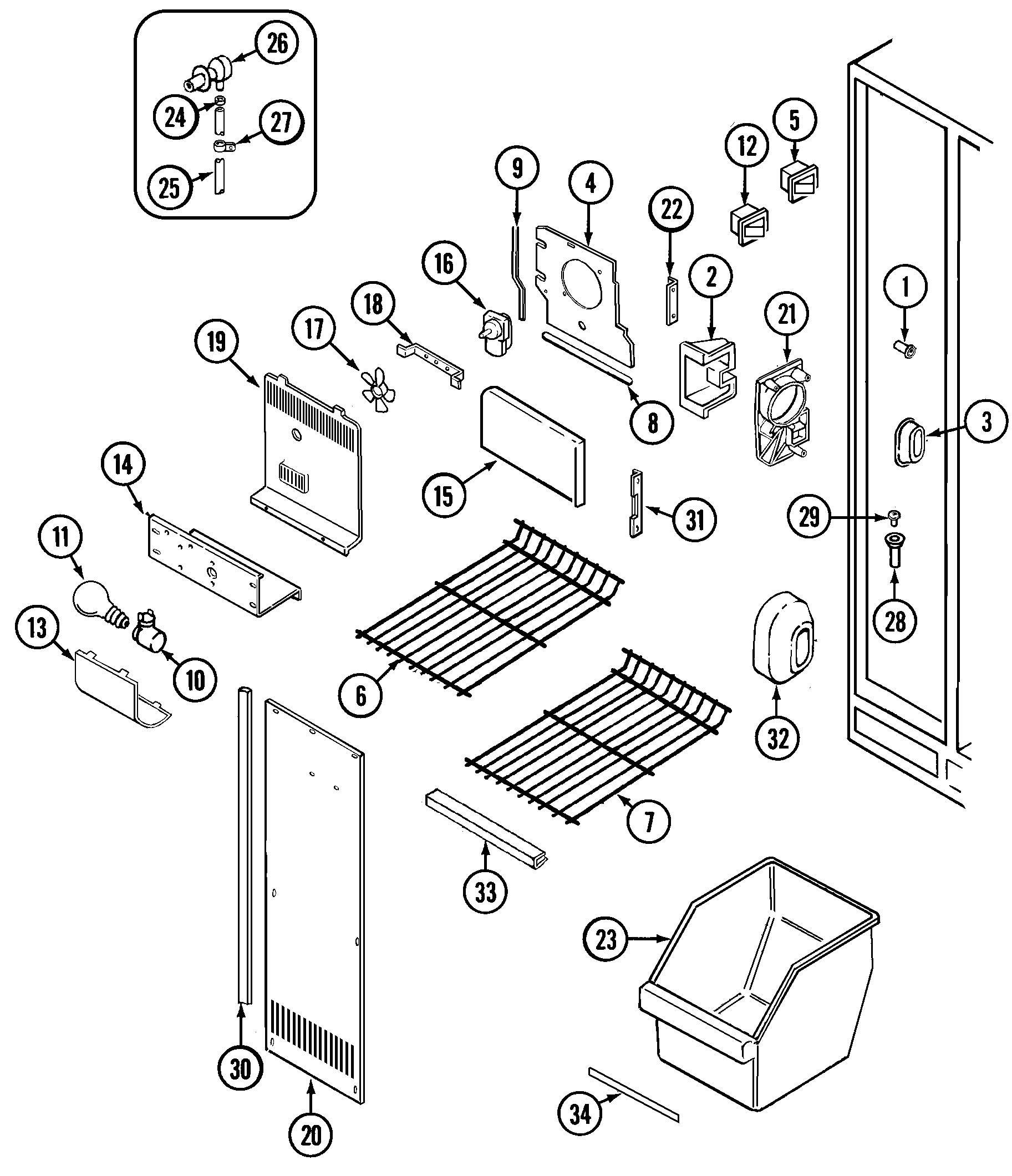 Maytag GS20B6D3EA freezer compartment diagram