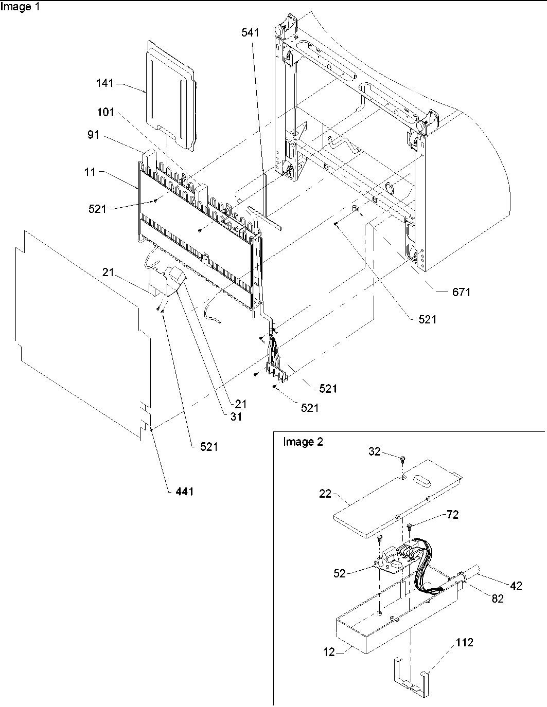 Amana BRF20V1CPSR-P1321316WS condenser & timer box assy diagram