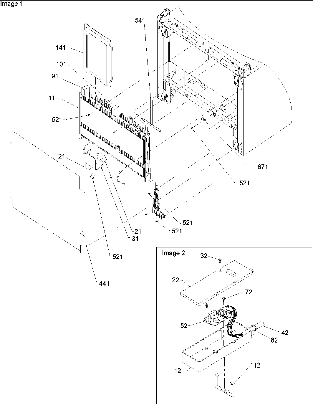 Amana BRF20V1W-P1321313WW condenser & timer box assy diagram