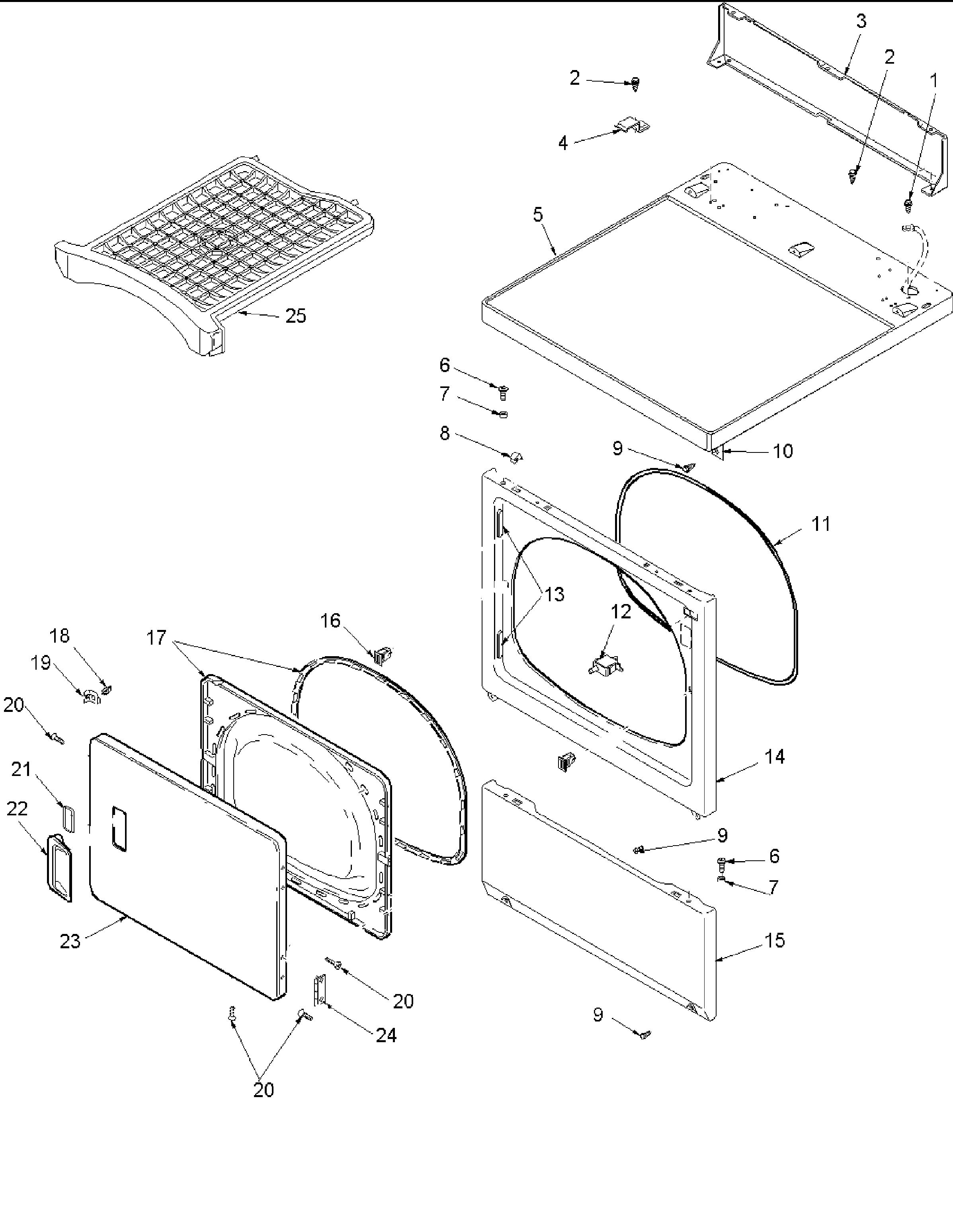 Amana ALE866SBC door & front, access & top panels diagram