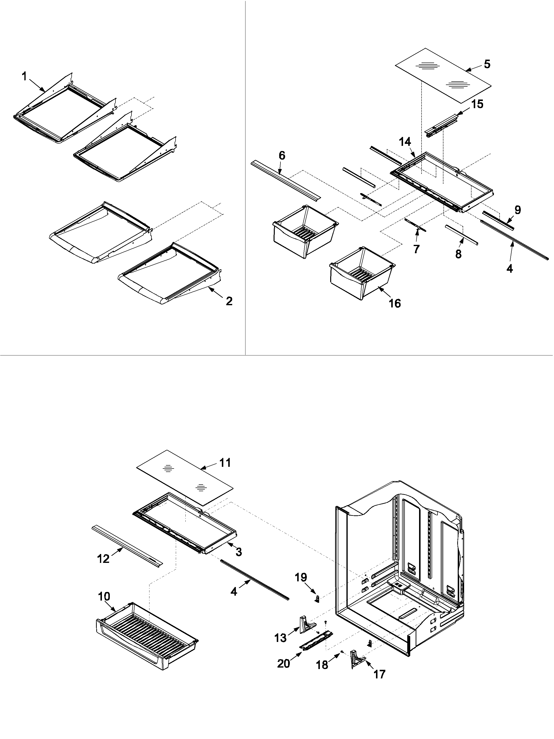 Kenmore Elite 59672289202 refrigerator shelving diagram