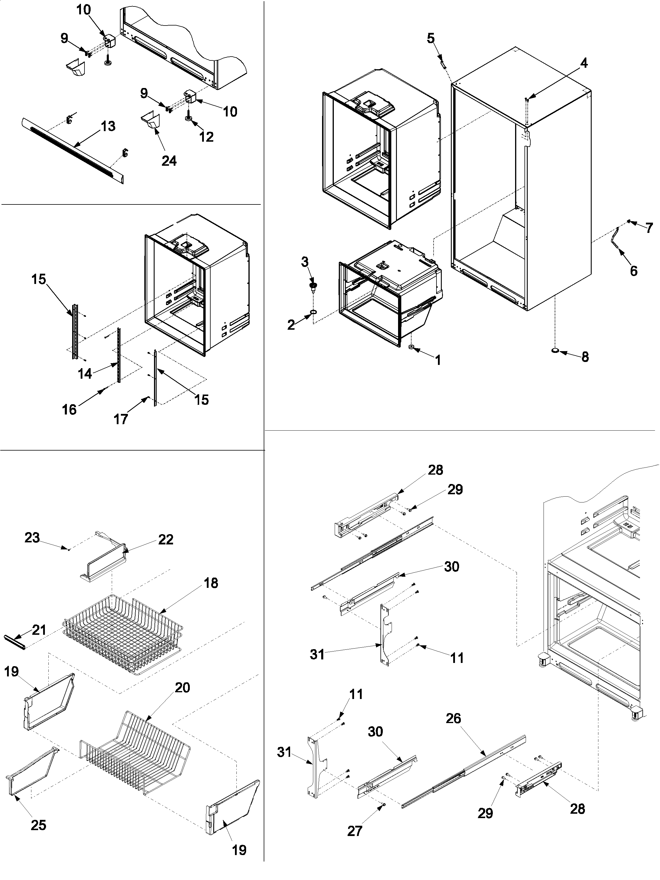Kenmore Elite 59672289202 interior cabinet & freezer shelving diagram