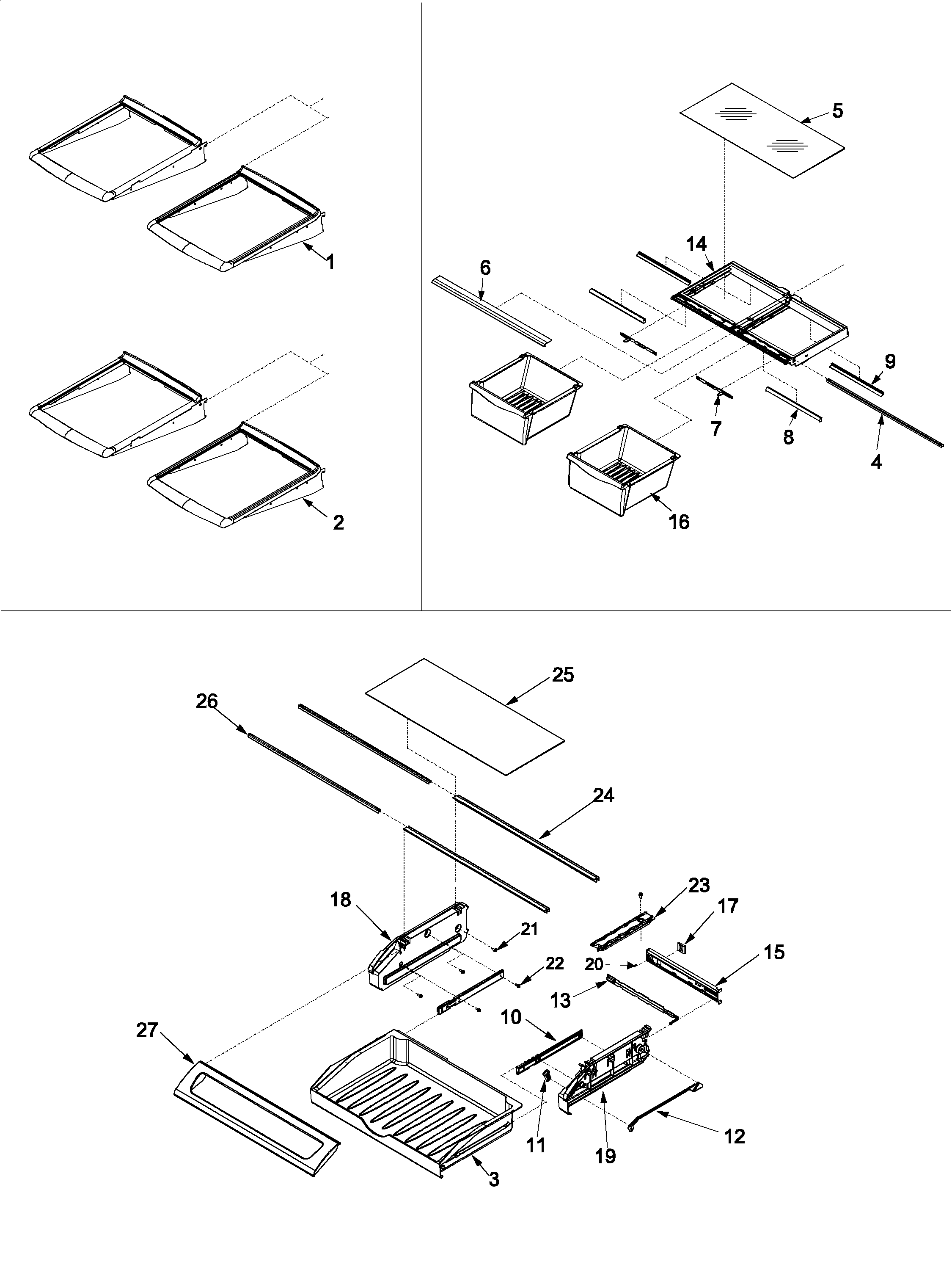 Kenmore Elite 59673503201 refrigerator shelving diagram