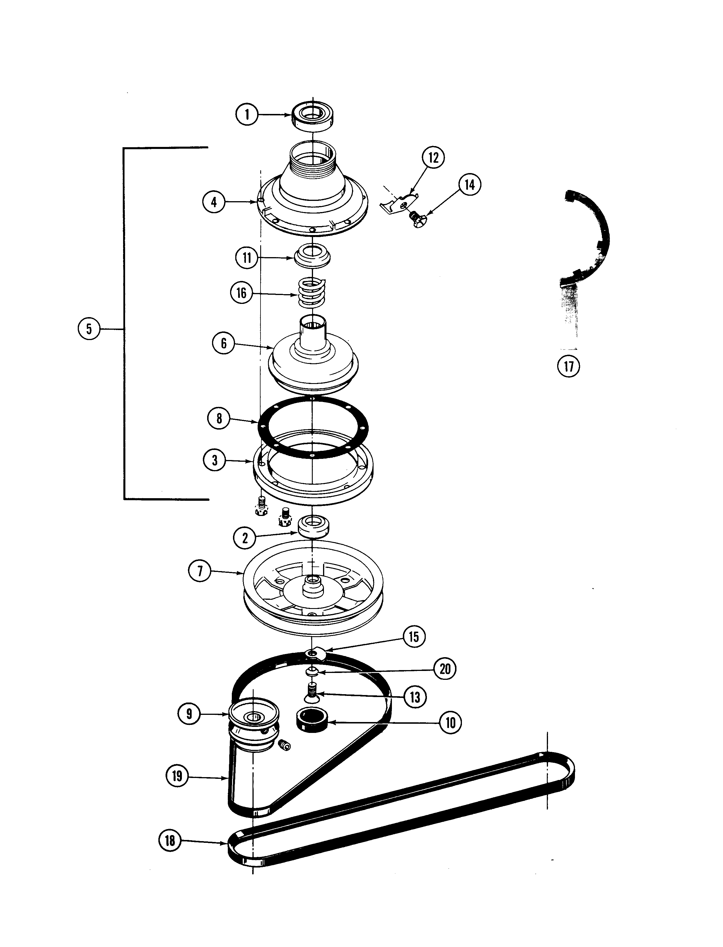 Maytag A7500W clutch, brake & belts diagram